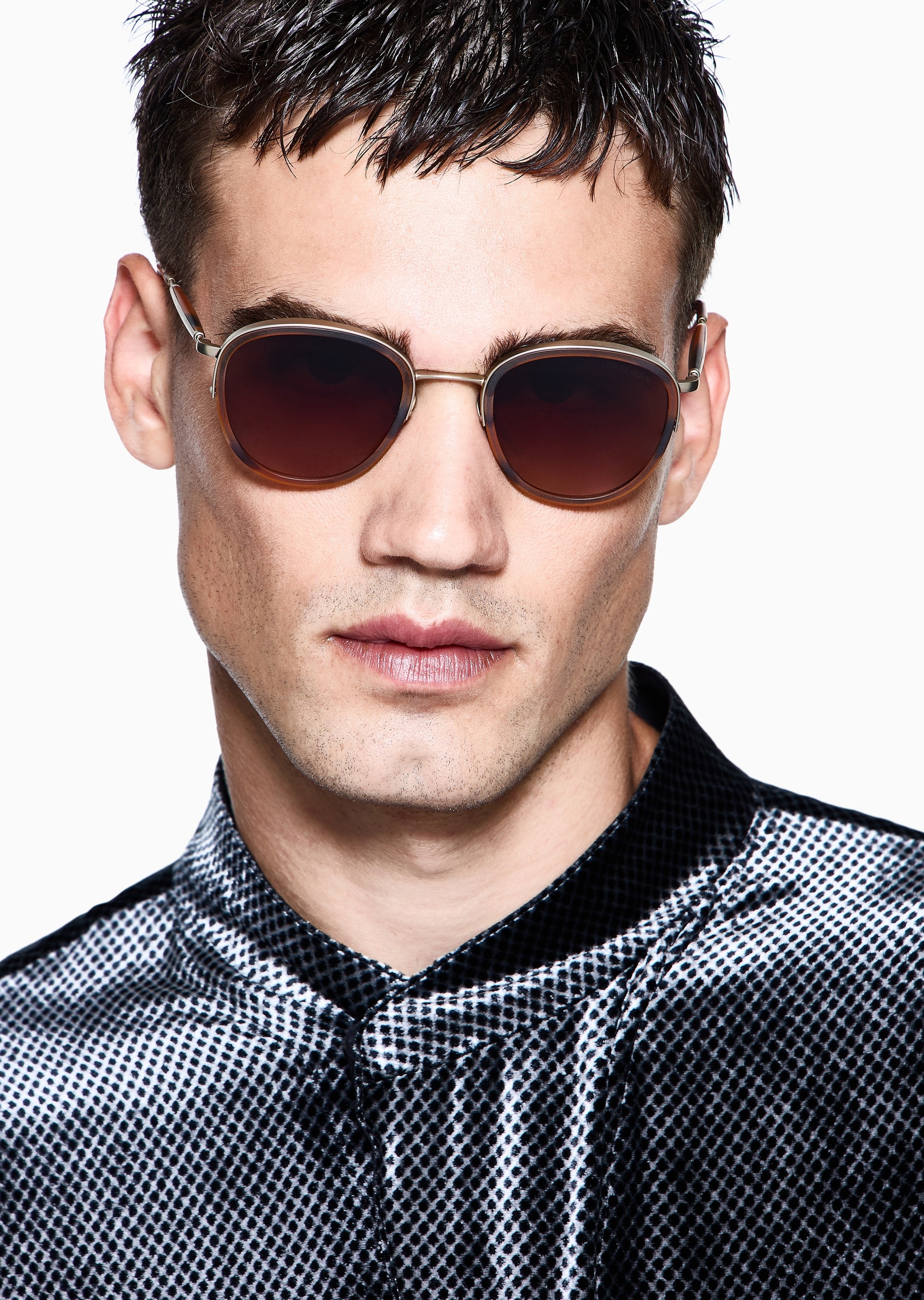 Giorgio Armani 男士圆形拼接镜腿复古潮流太阳眼镜