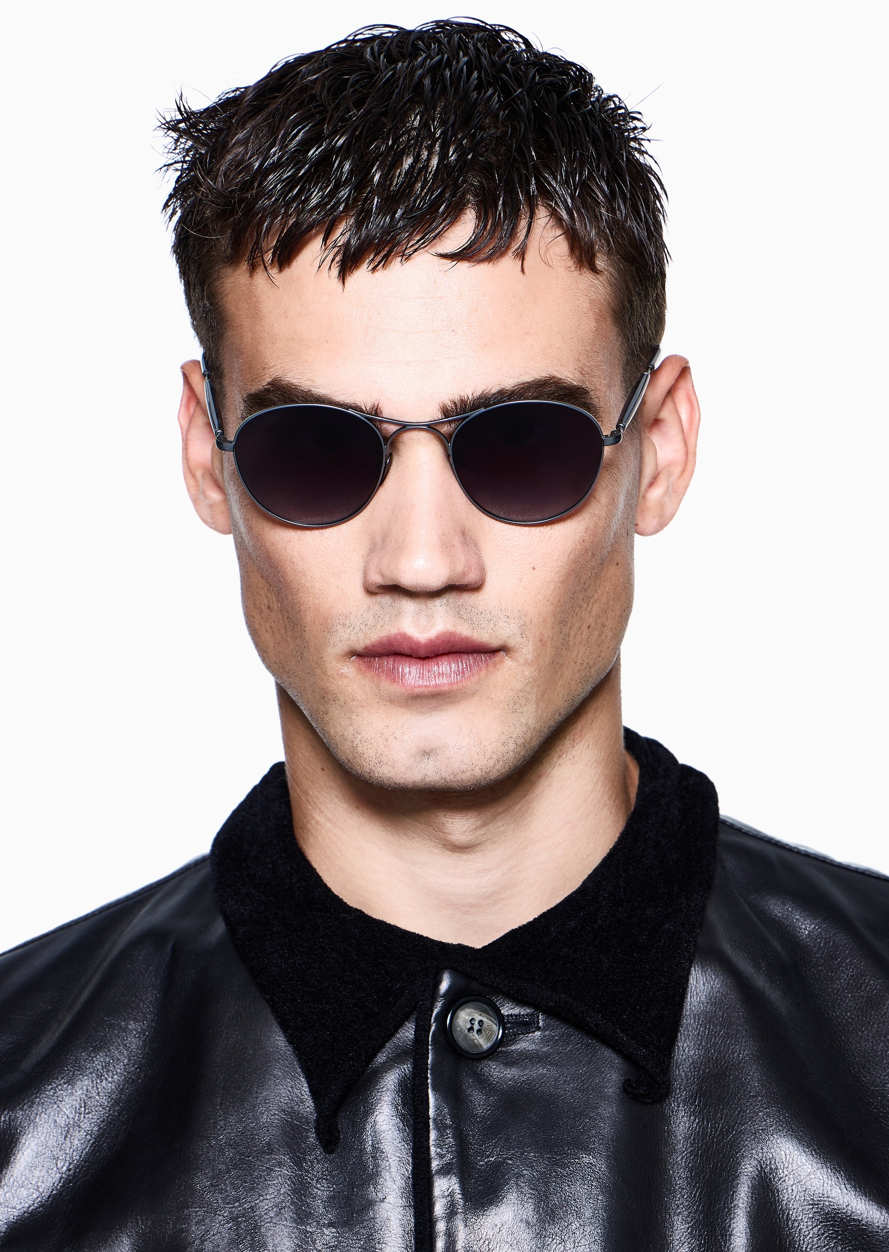 Giorgio Armani 男士圆形金属细框拼接镜腿太阳眼镜