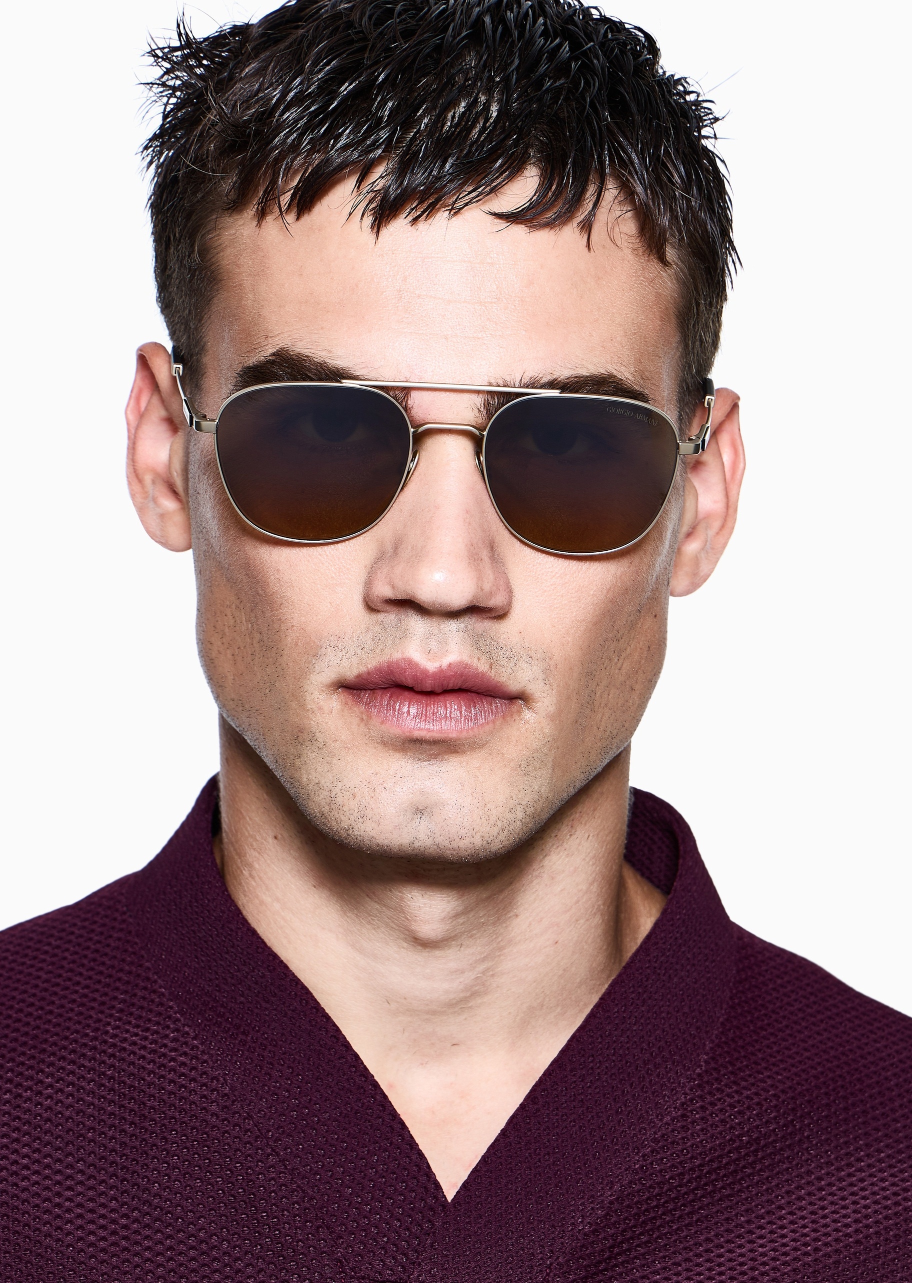 Giorgio Armani 男士方形双杠金属细框潮流太阳眼镜