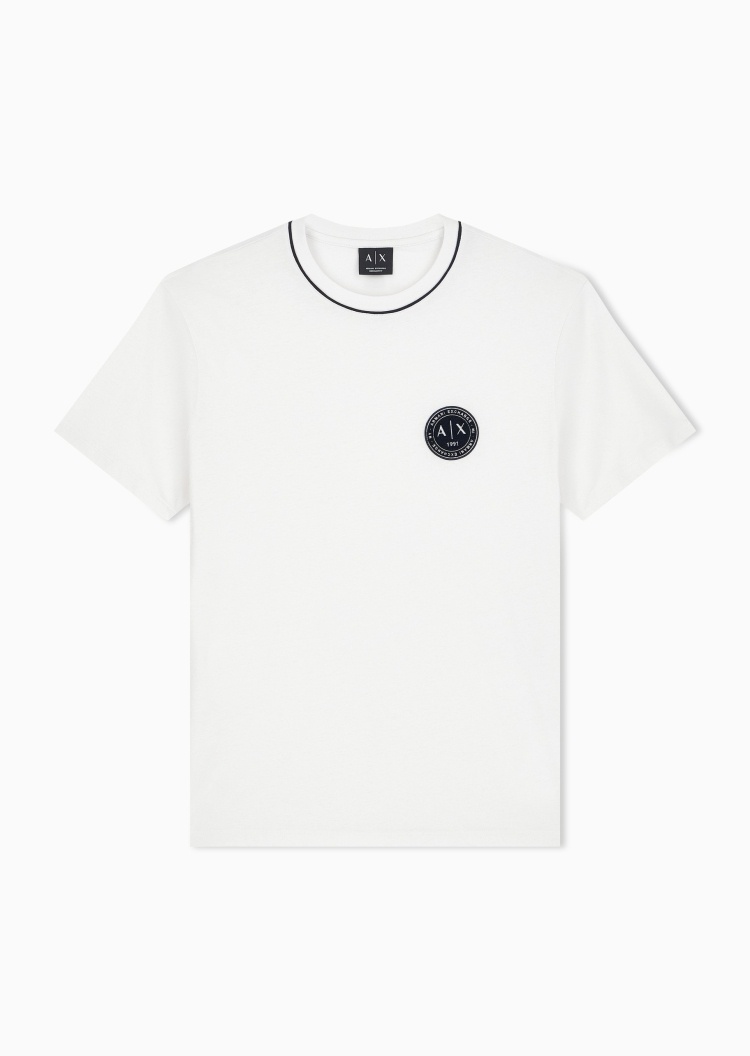 ARMANI EXCHANGE 男士纯棉合身短袖圆领徽章刺绣T恤