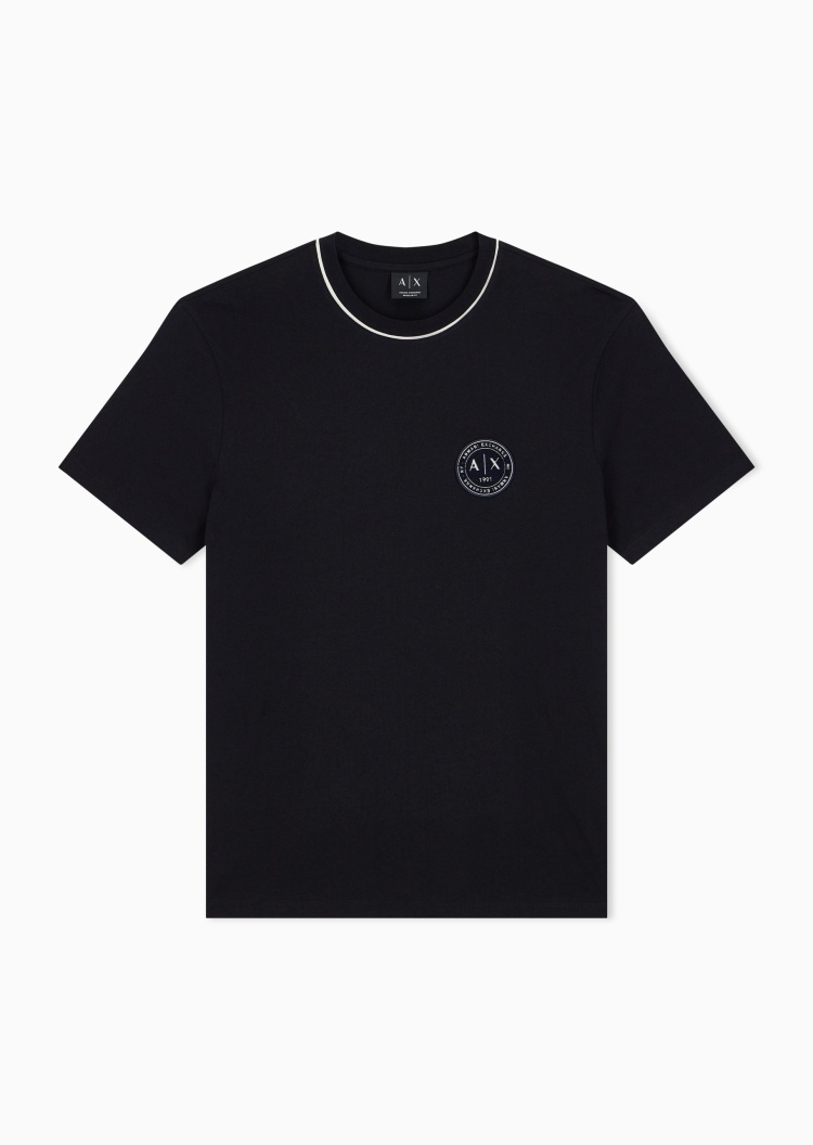 ARMANI EXCHANGE 男士纯棉合身短袖圆领徽章刺绣T恤