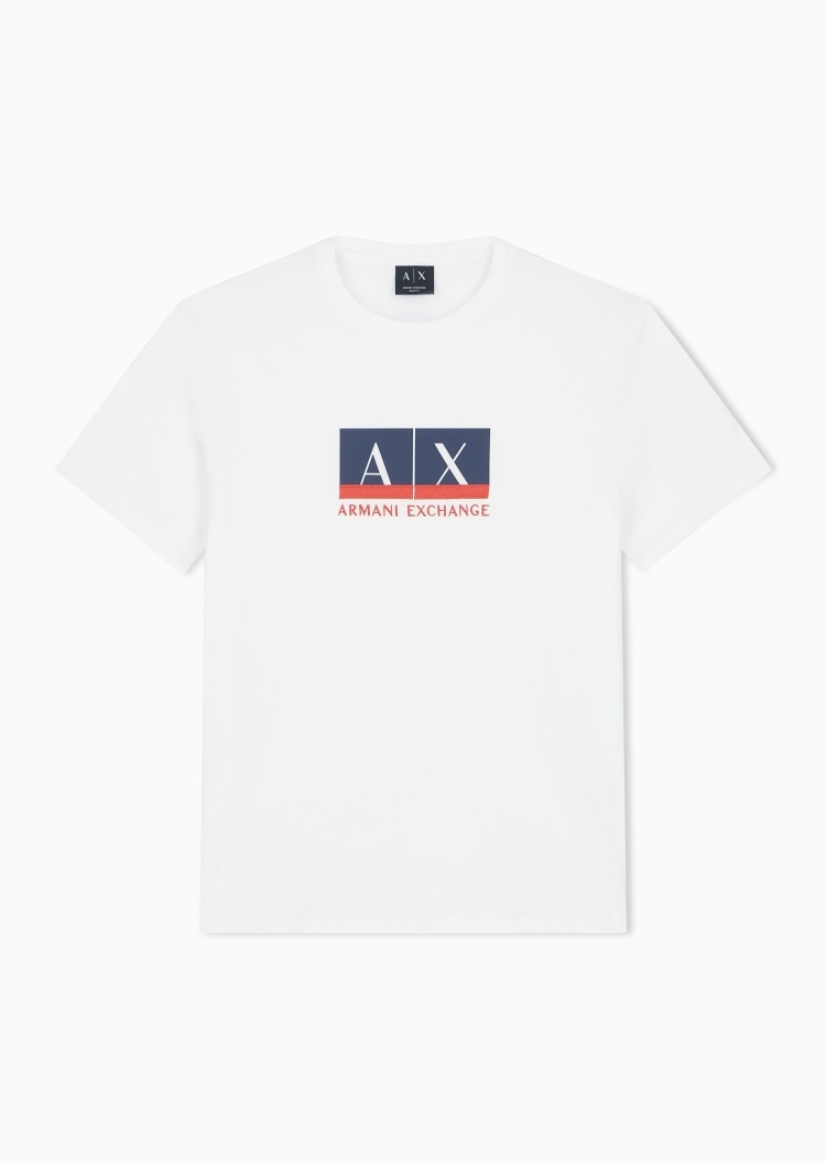 ARMANI EXCHANGE 男士纯棉合身短袖圆领正肩印花刺绣T恤