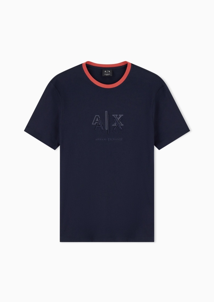 ARMANI EXCHANGE 男士纯棉合身短袖圆领撞色刺绣T恤