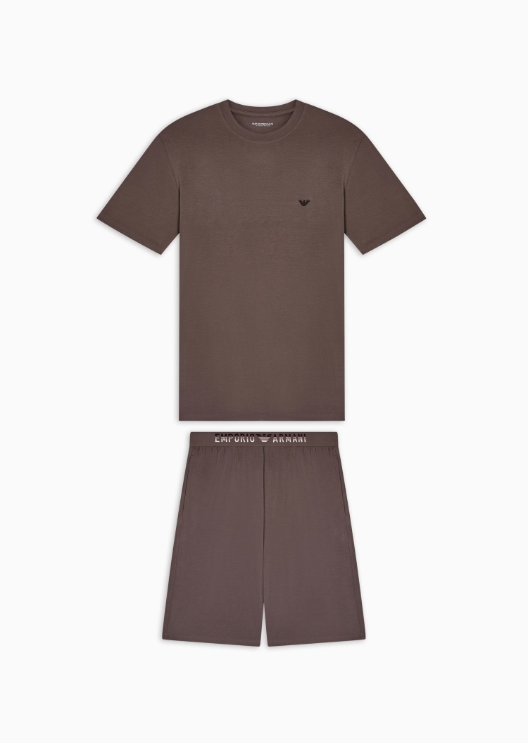Emporio Armani 男士莫代尔弹力短袖T恤短裤刺绣睡衣套装
