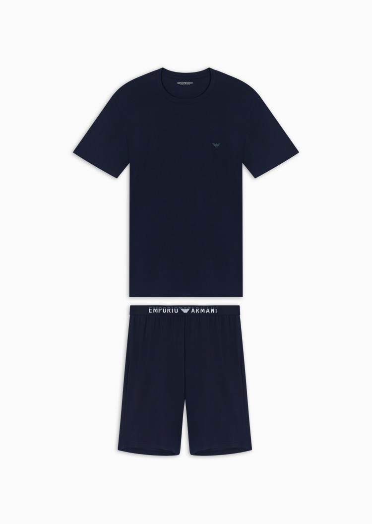 Emporio Armani 男士莫代尔弹力短袖T恤短裤刺绣睡衣套装