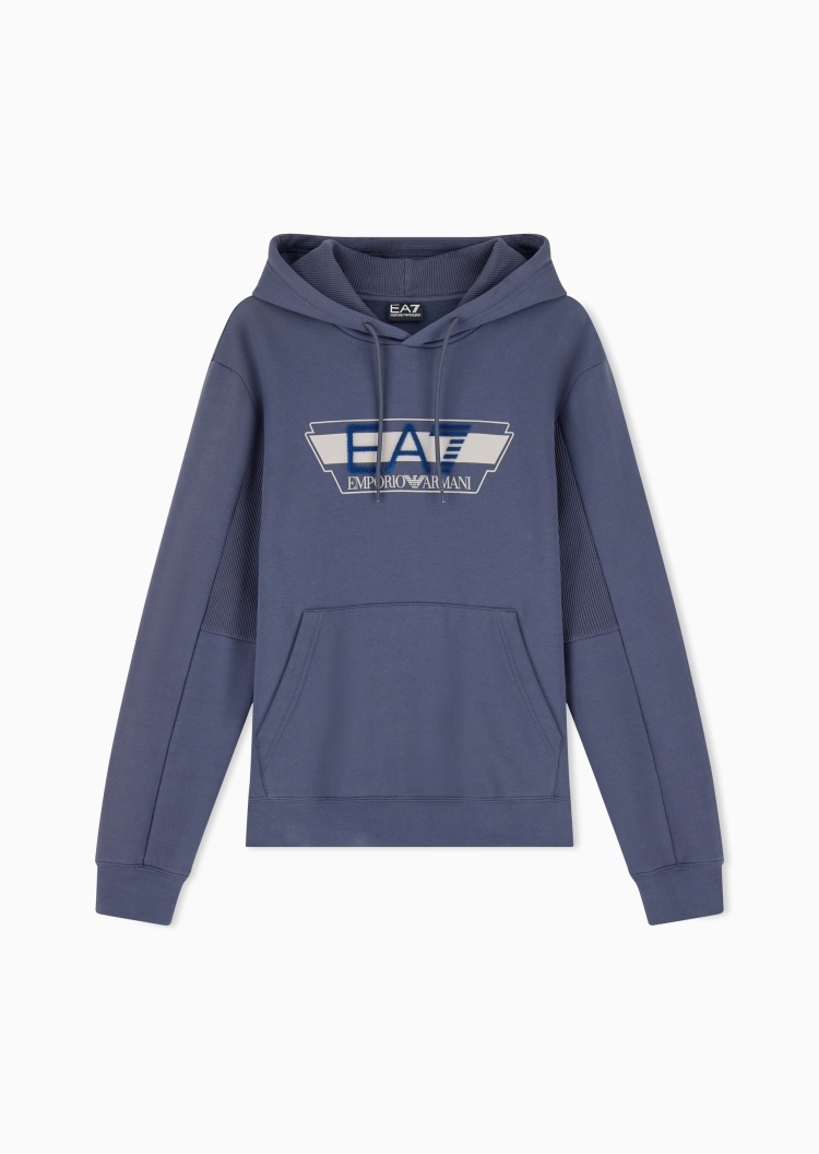 EA7 男士重磅合身连帽印花运动风加绒套头卫衣