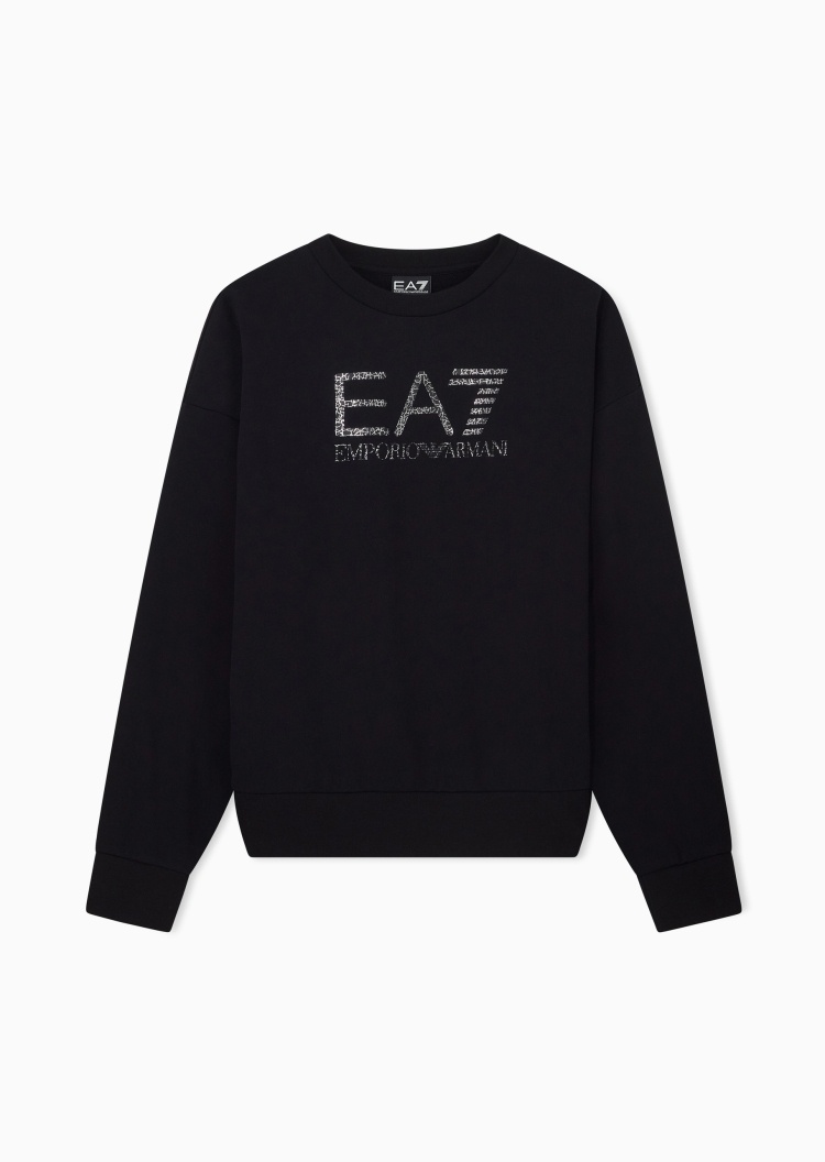 EA7 女士宽松圆领落肩运动风印花套头加绒卫衣