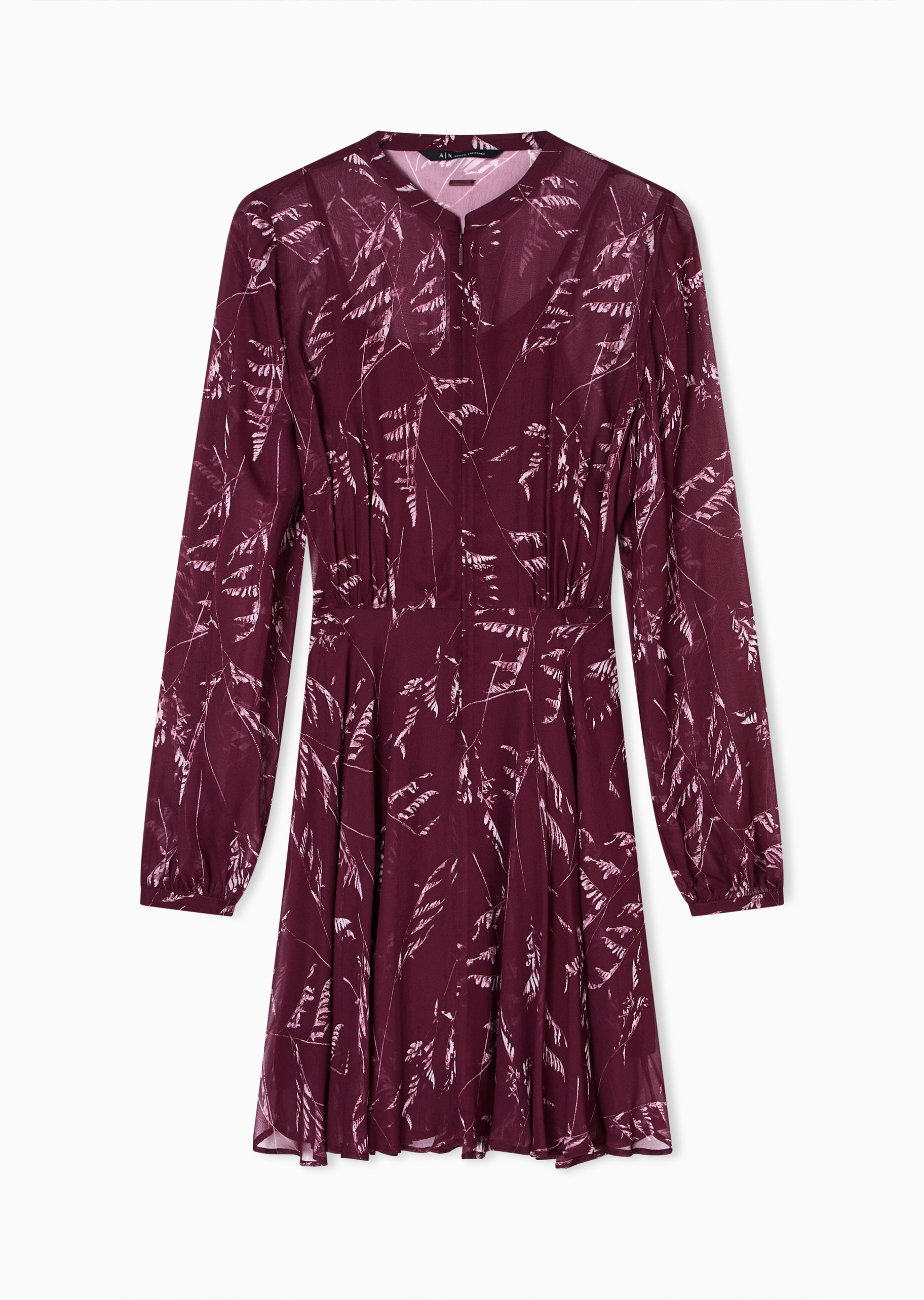 ARMANI EXCHANGE 女士长袖印花收腰捏褶拉链连衣裙