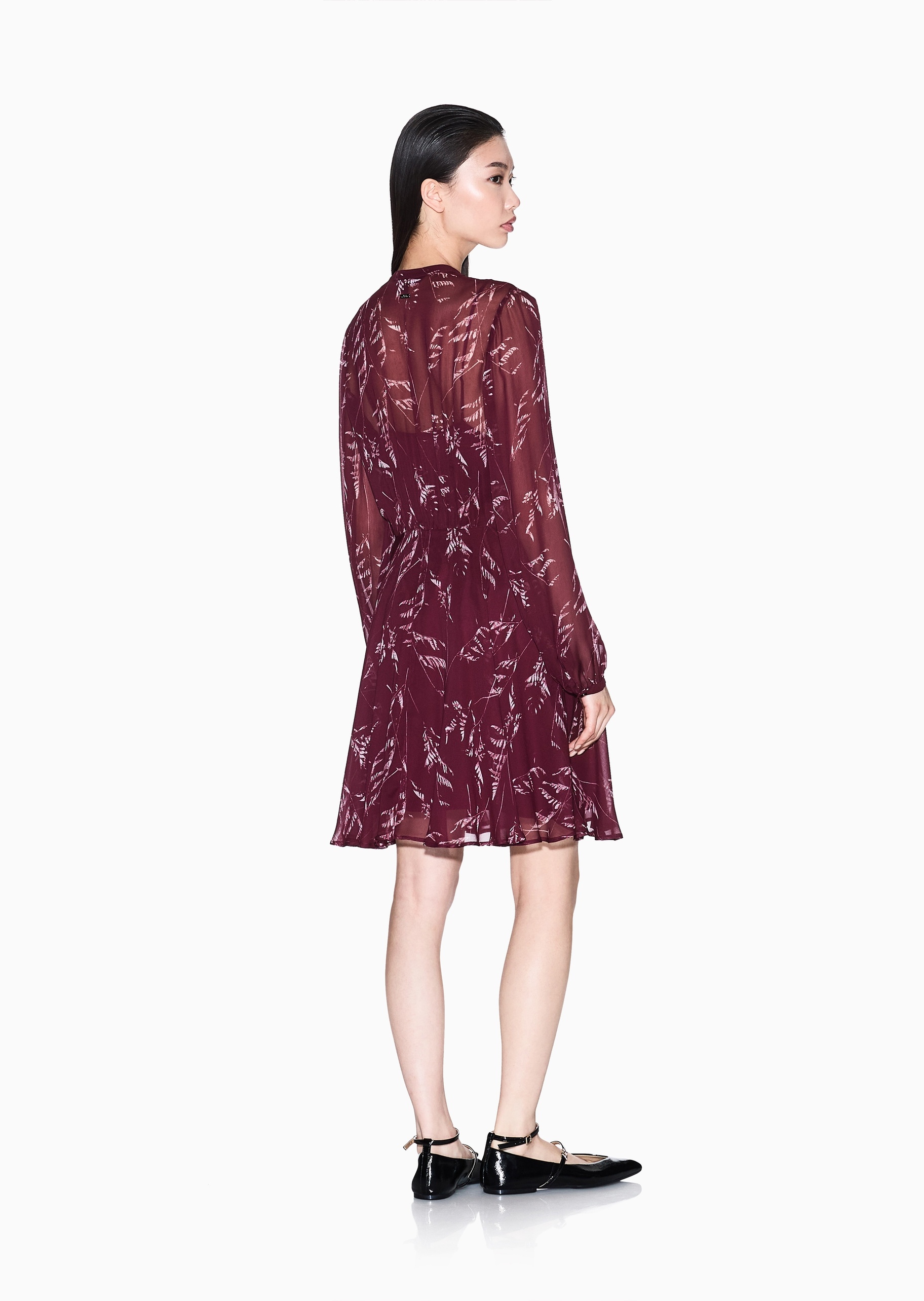 ARMANI EXCHANGE 女士长袖印花收腰捏褶拉链连衣裙
