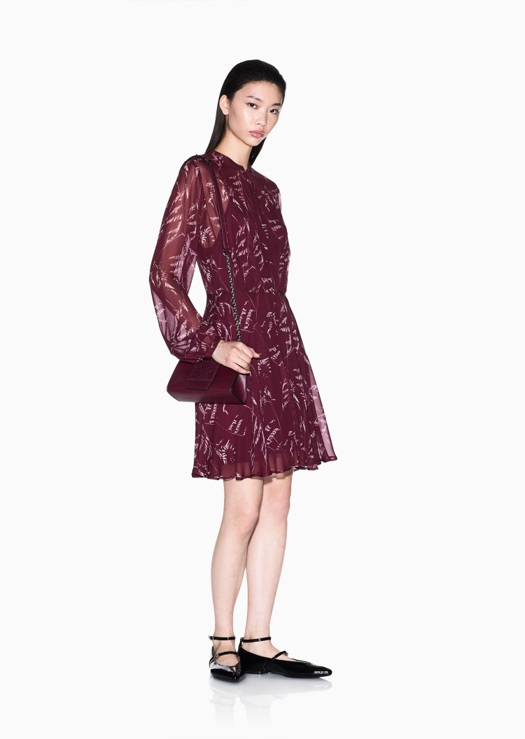 ARMANI EXCHANGE 女士长袖印花收腰捏褶拉链连衣裙