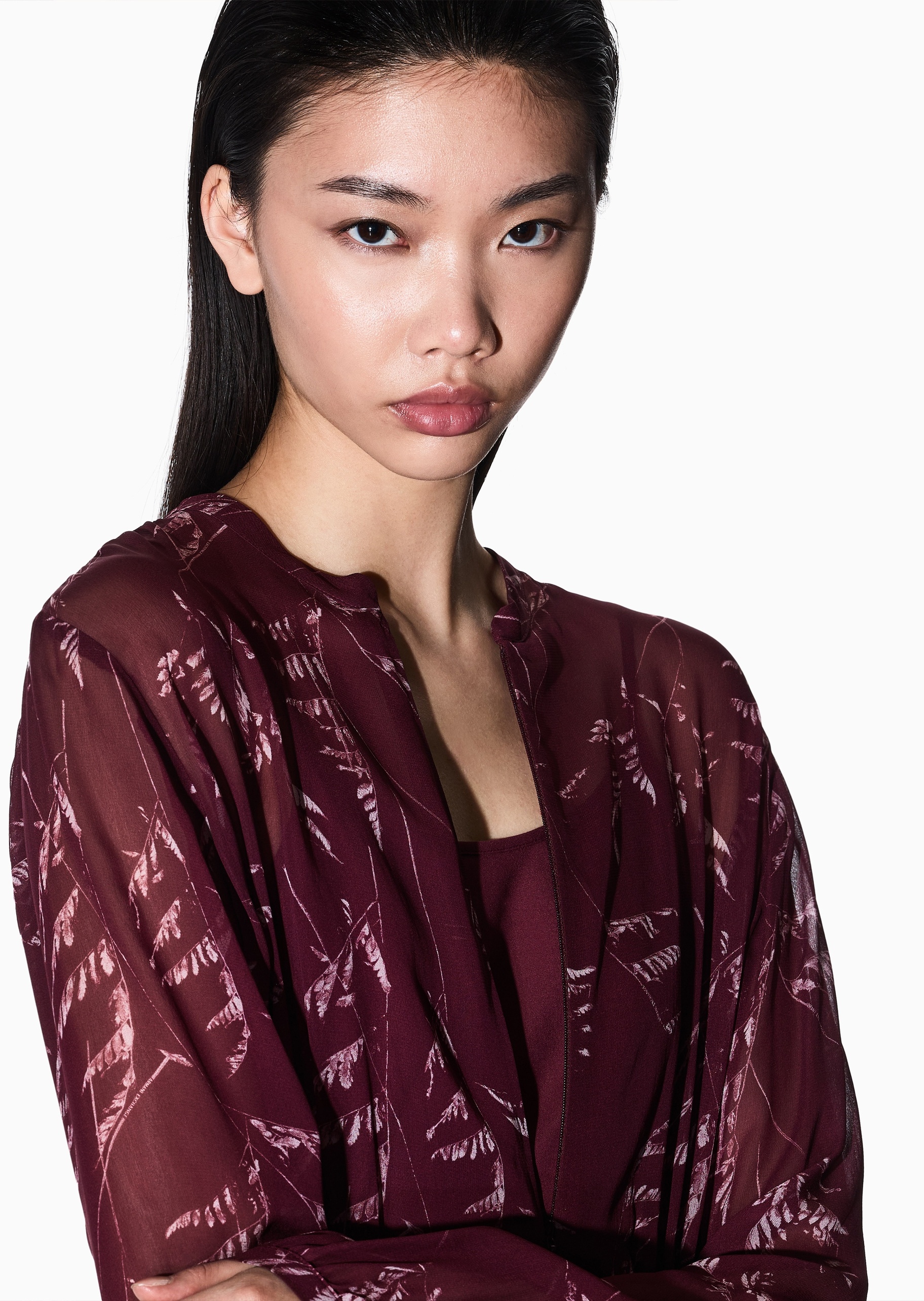 ARMANI EXCHANGE 女士长袖印花收腰捏褶拉链连衣裙