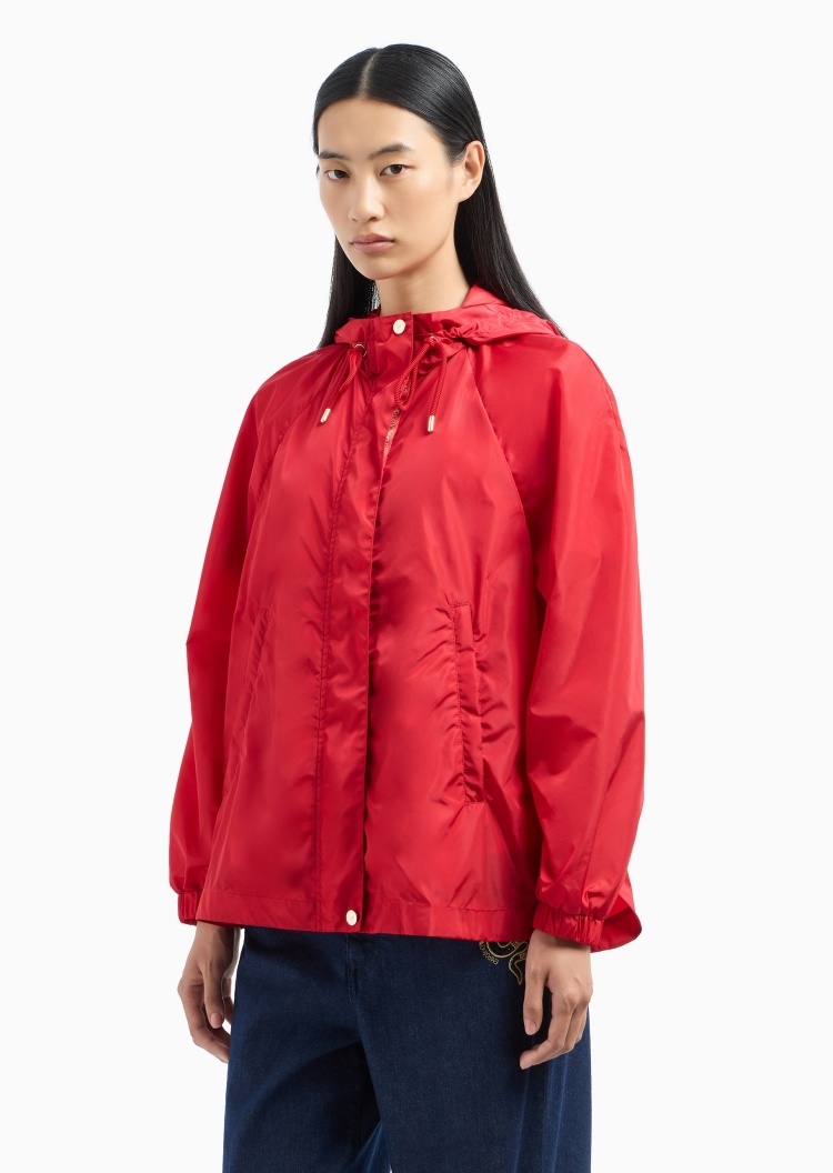 Emporio Armani 女士合身长袖连帽插肩开衩下摆夹克