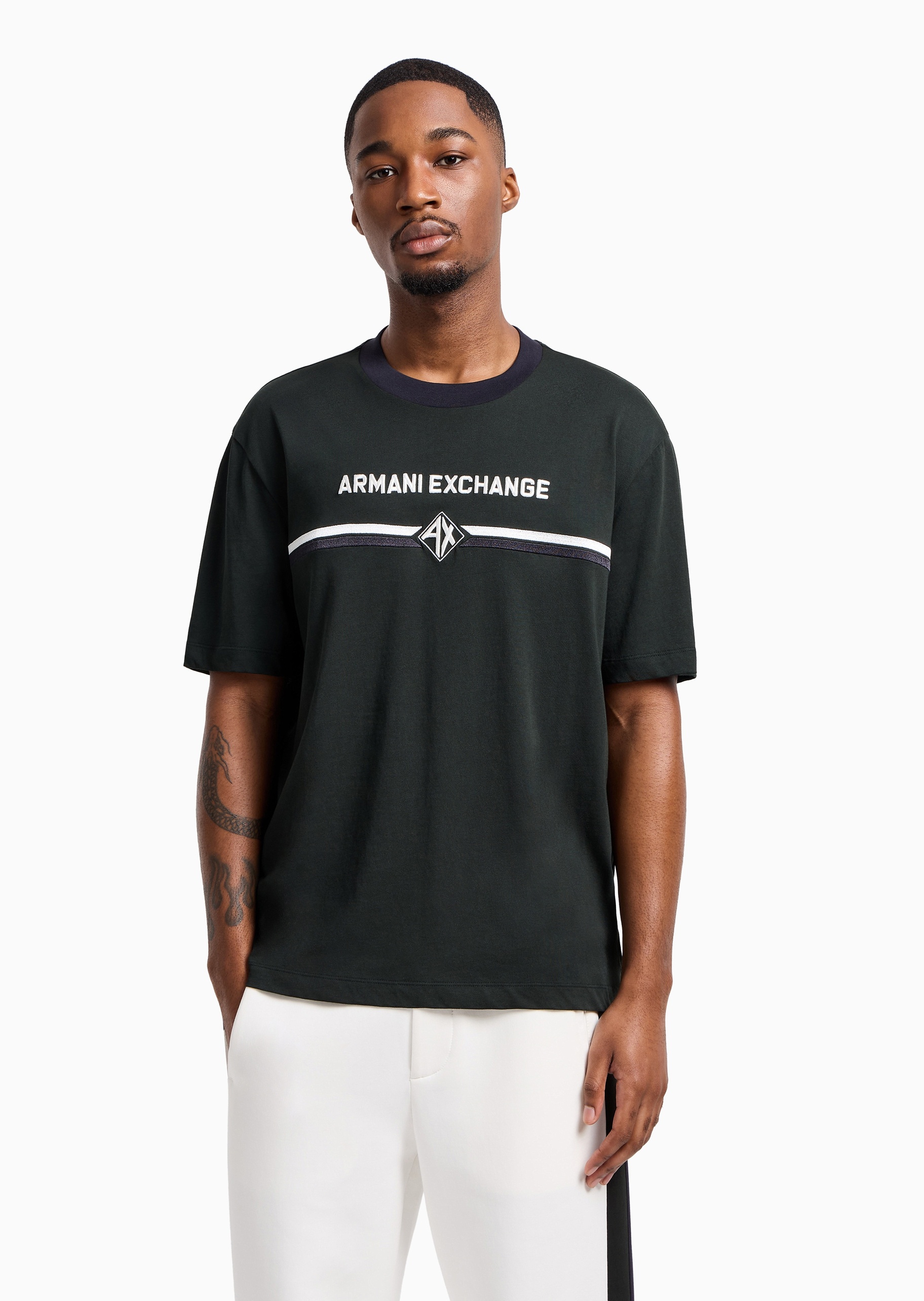 ARMANI EXCHANGE 男士全棉宽松短袖圆领徽标刺绣T恤