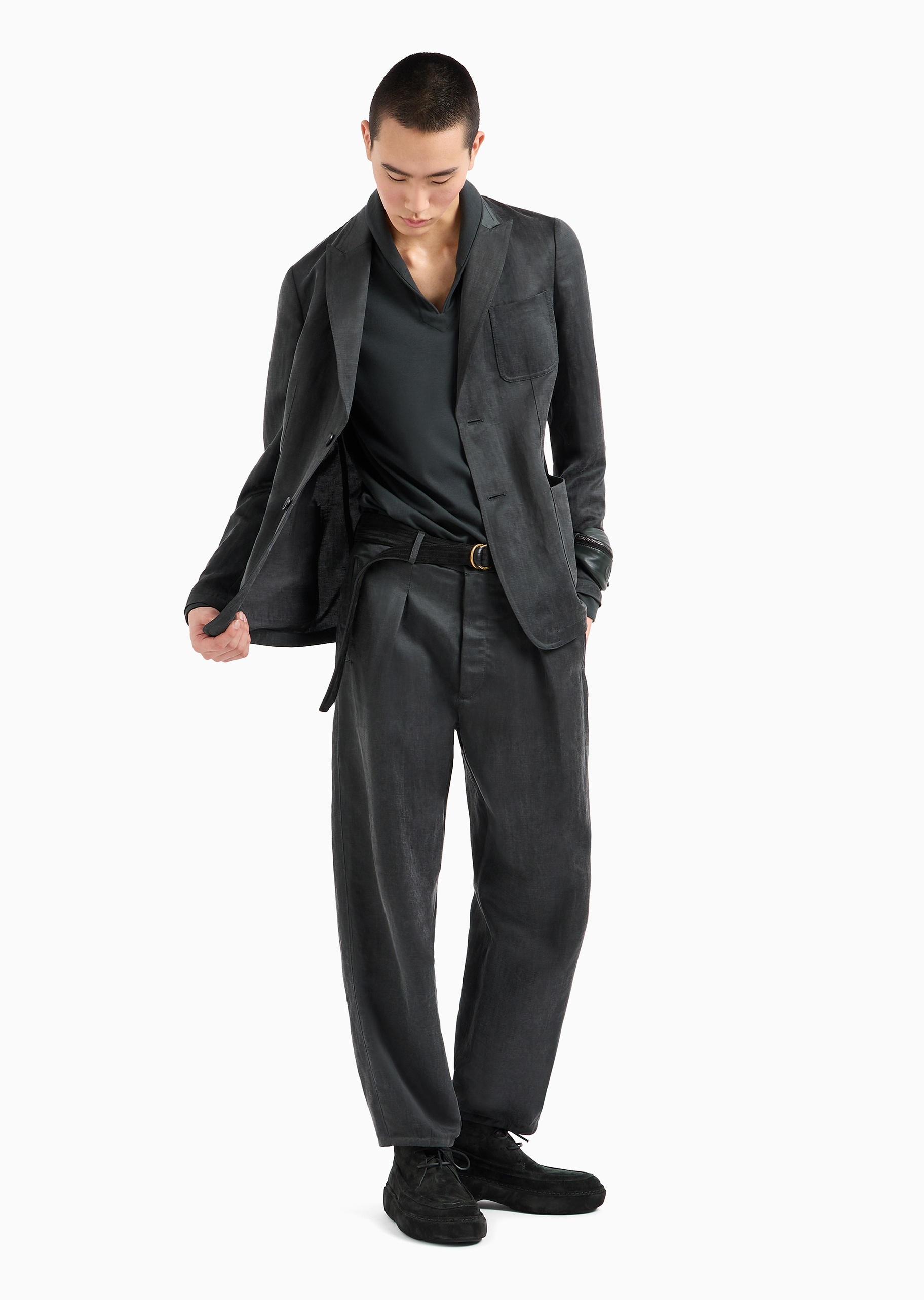 Giorgio Armani 男士合身长袖戗驳领单排扣休闲西装外套
