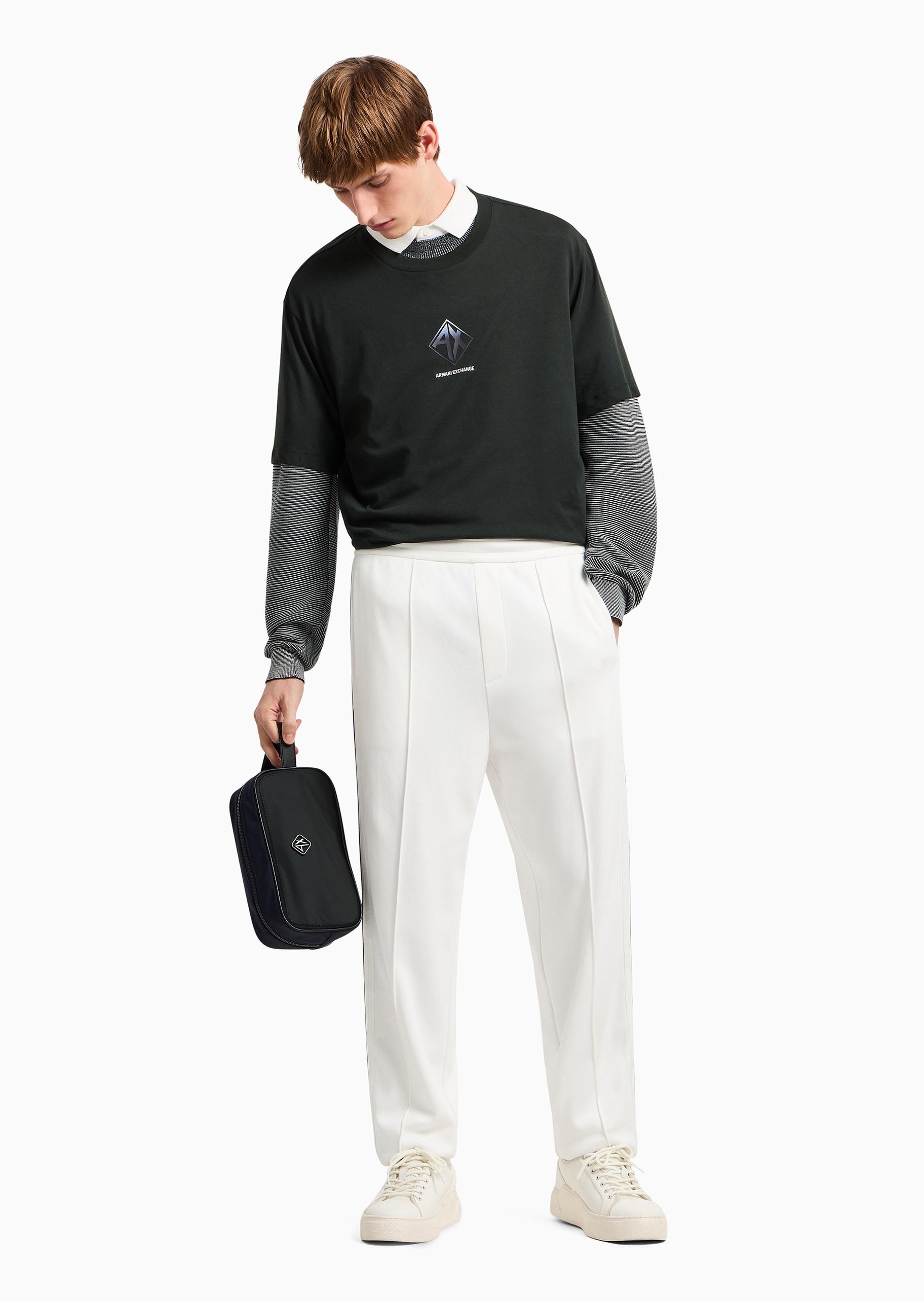 ARMANI EXCHANGE 男士全棉宽松短袖圆领纯色印花T恤