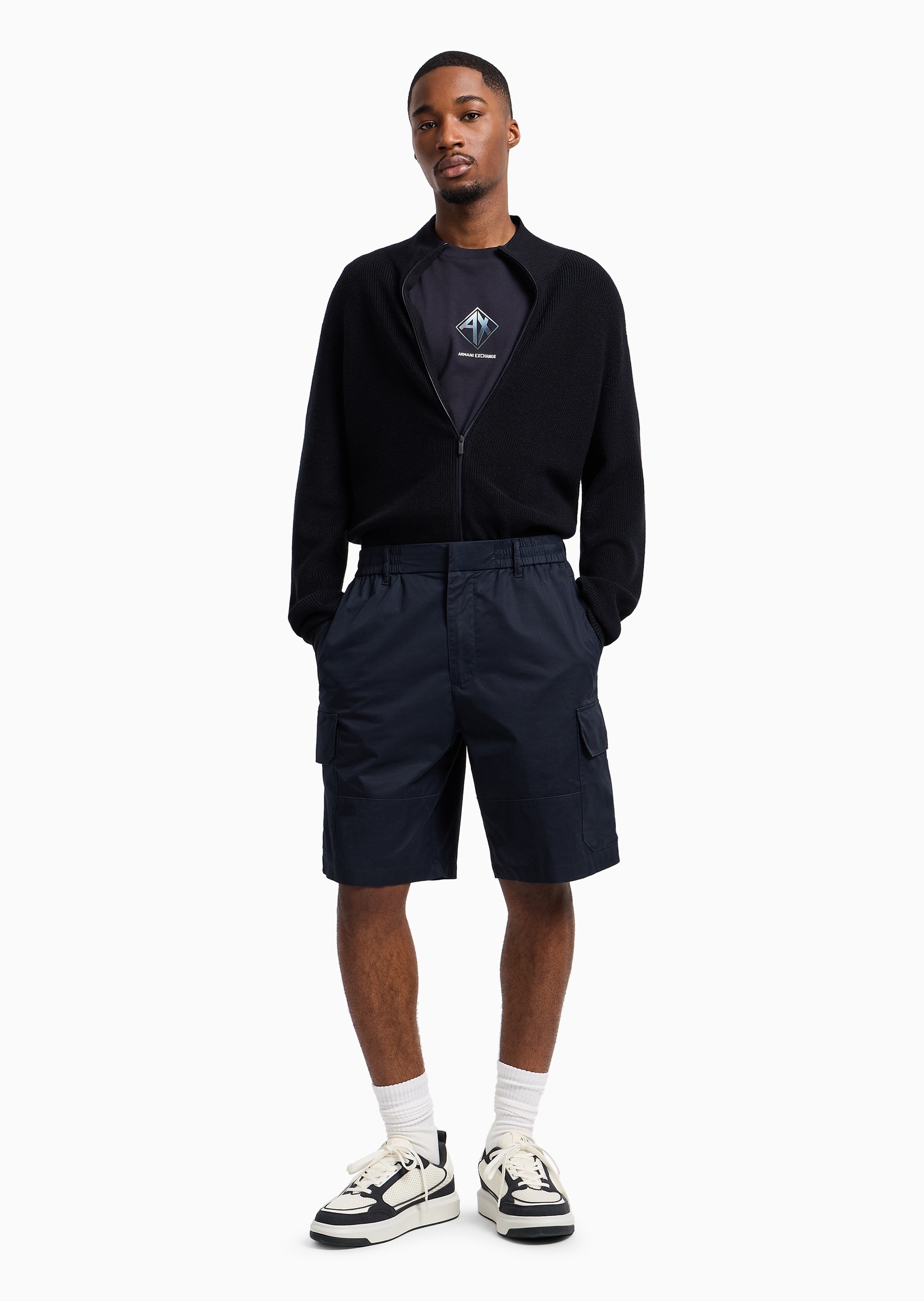 ARMANI EXCHANGE 男士全棉宽松短袖圆领纯色印花T恤