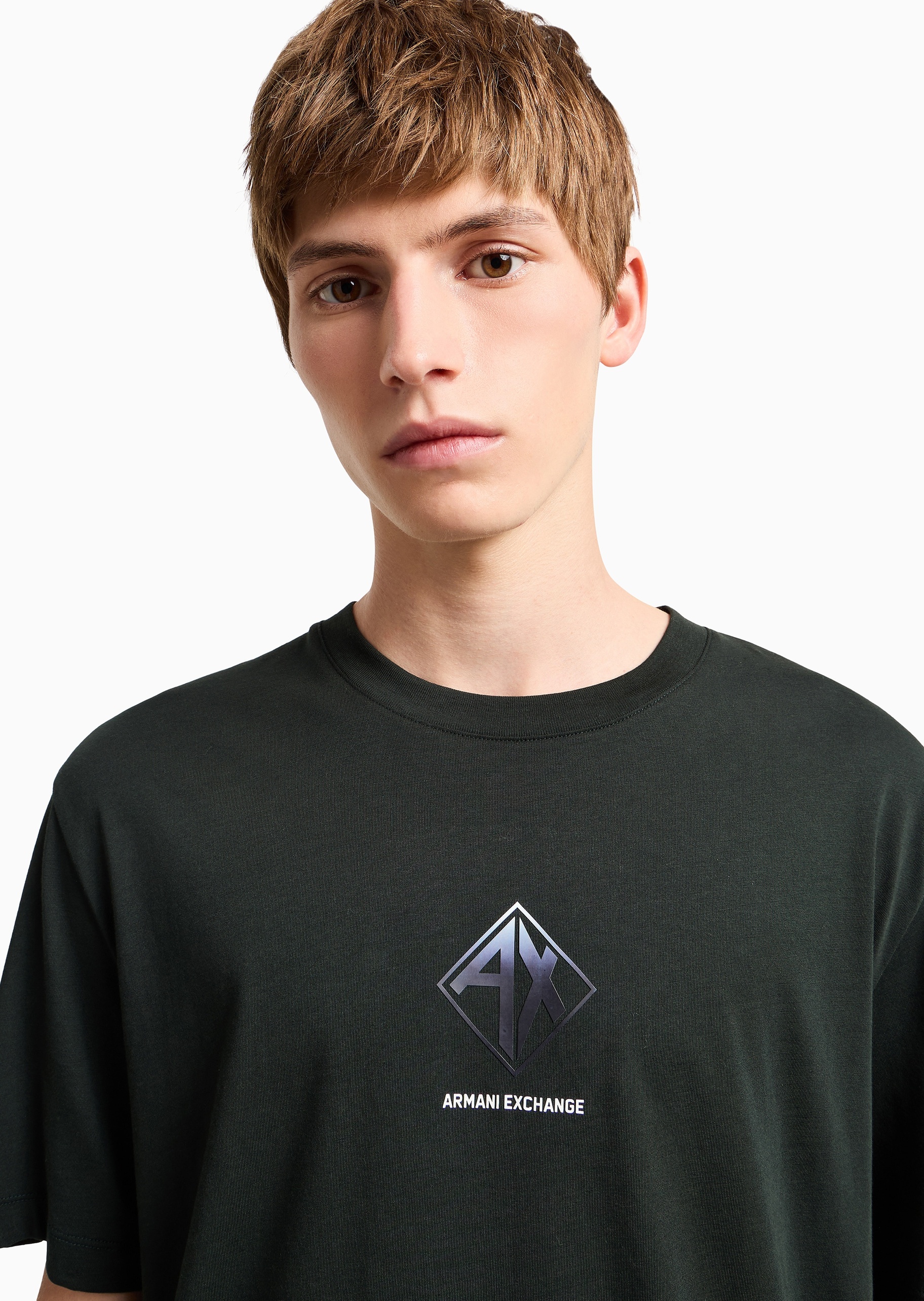 ARMANI EXCHANGE 男士全棉宽松短袖圆领纯色印花T恤