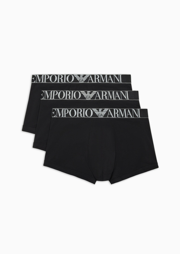 Emporio Armani 男士纯棉弹力合身松紧腰平角三条装内裤套装