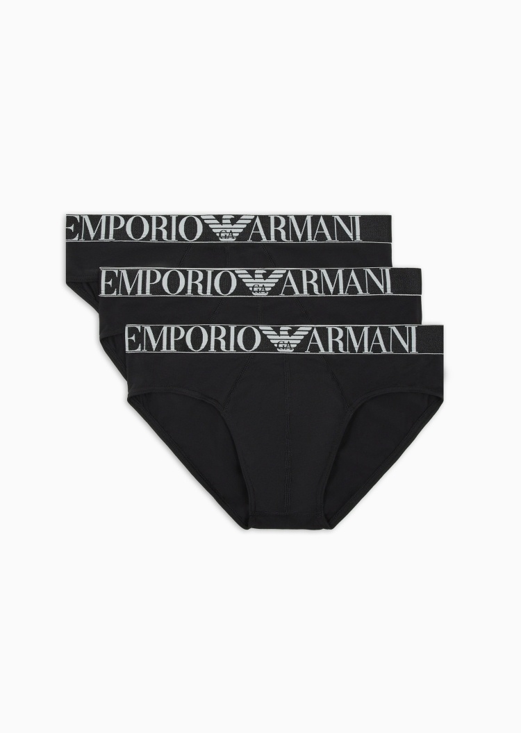 Emporio Armani 男士纯棉弹力合身松紧腰三角三条装内裤套装