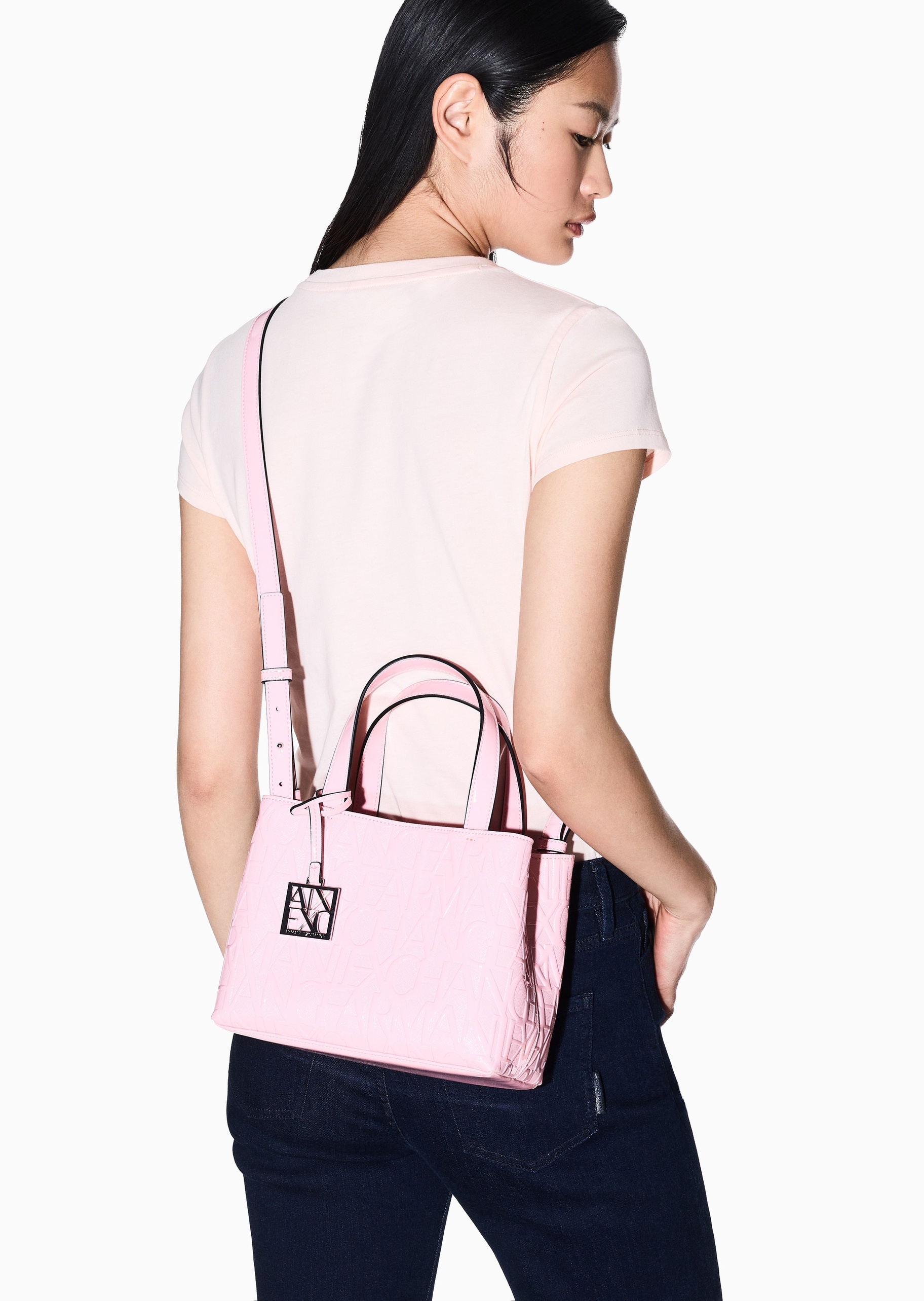 ARMANI EXCHANGE 女士拉链内袋可调节通体压花手提斜挎托特包