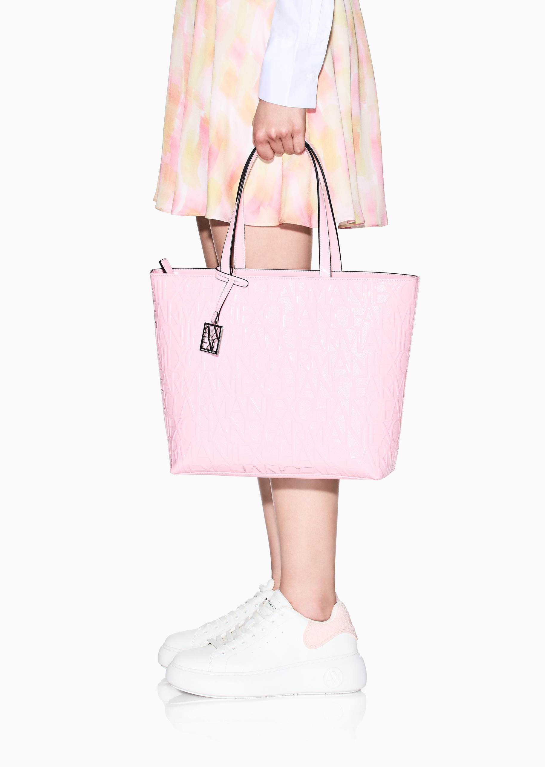 ARMANI EXCHANGE 女士拉链字母压花手提单肩托特包