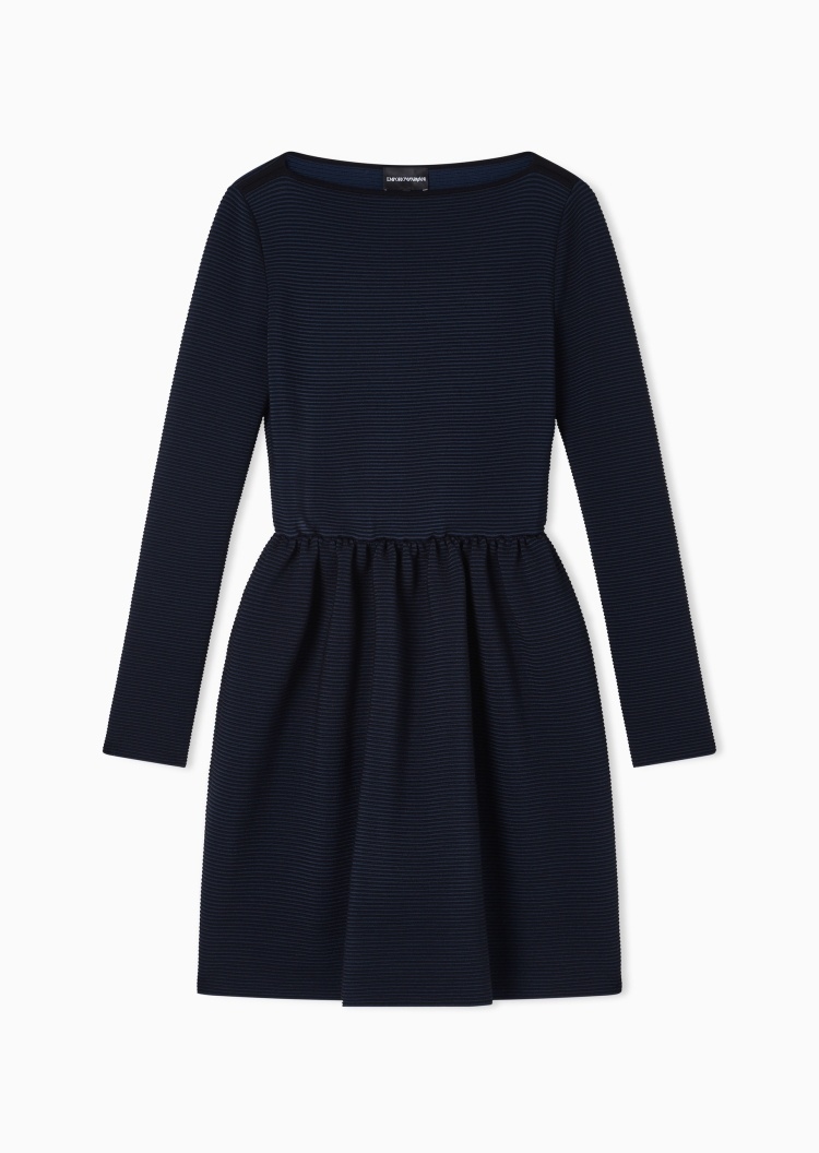 Emporio Armani 女士长袖船领细条纹收腰优雅连衣裙