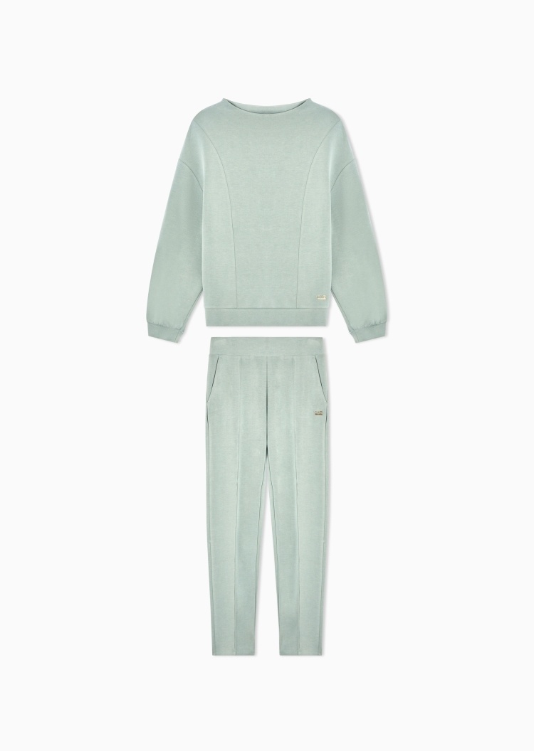 EA7 女士弹力圆领卫衣卫裤纯色运动套装