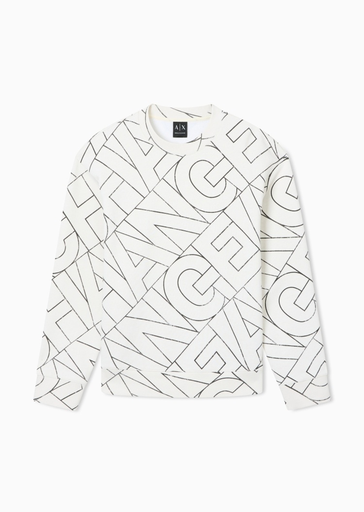 ARMANI EXCHANGE 男士纯棉宽松长袖圆领满印休闲重磅卫衣