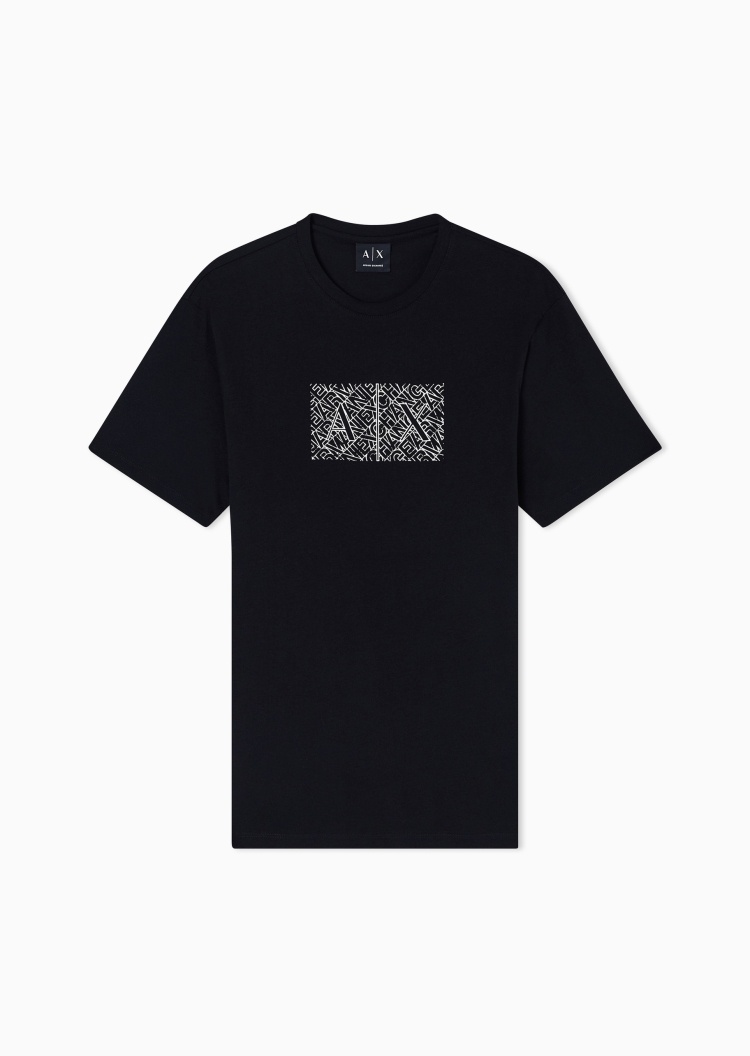 ARMANI EXCHANGE 男士纯棉合身短袖圆领撞色印花T恤