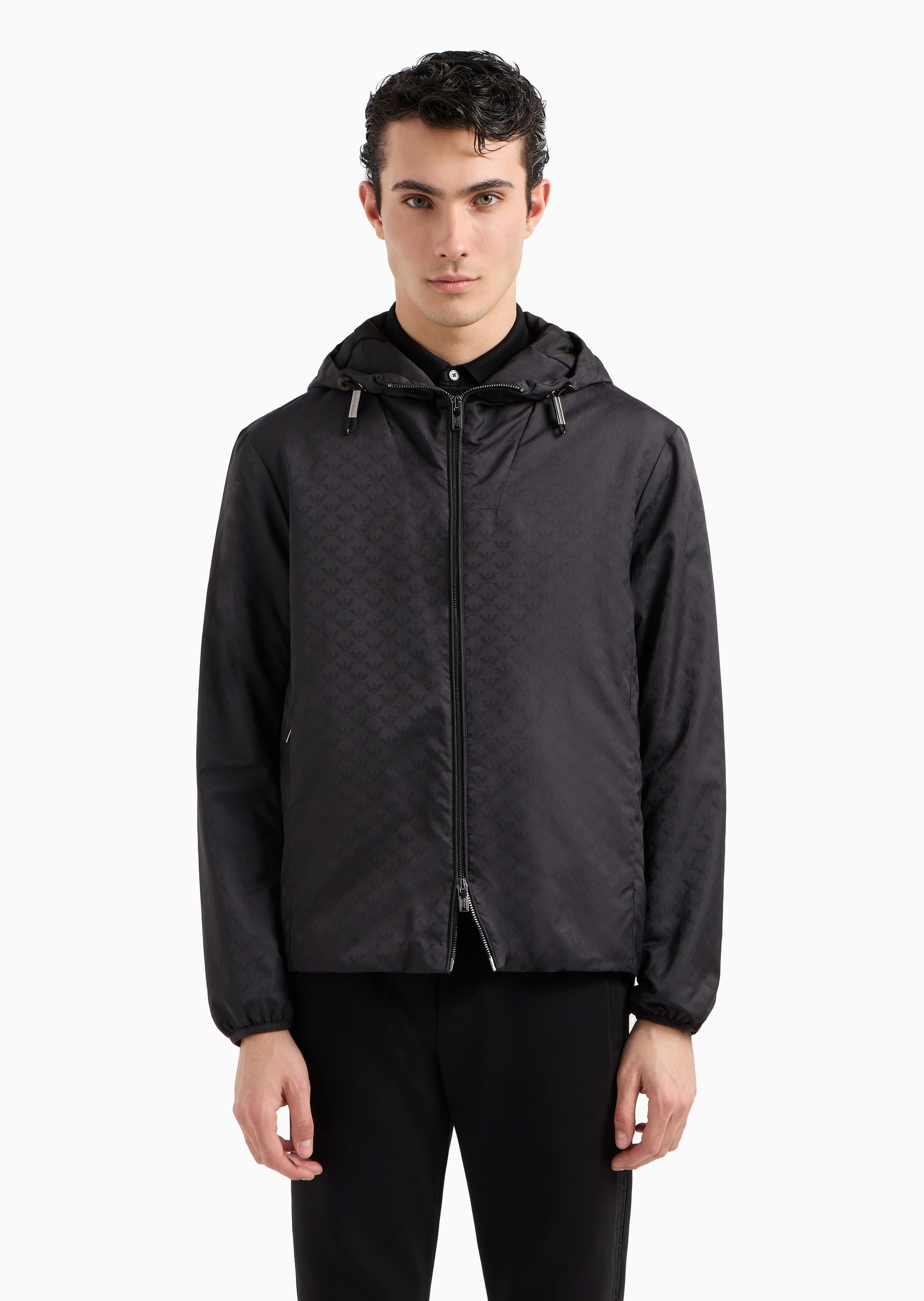 Emporio Armani 男士连帽满印休闲直身通勤棉服外套