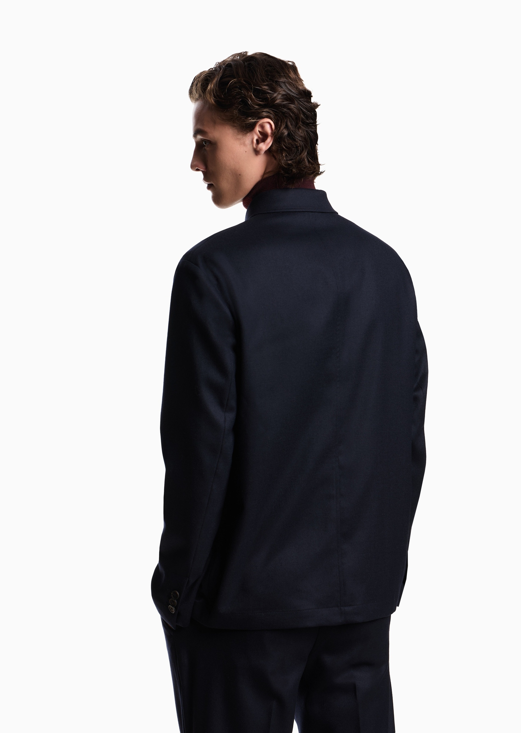 Emporio Armani 男士纯绵羊毛长袖翻领纽扣门襟夹克