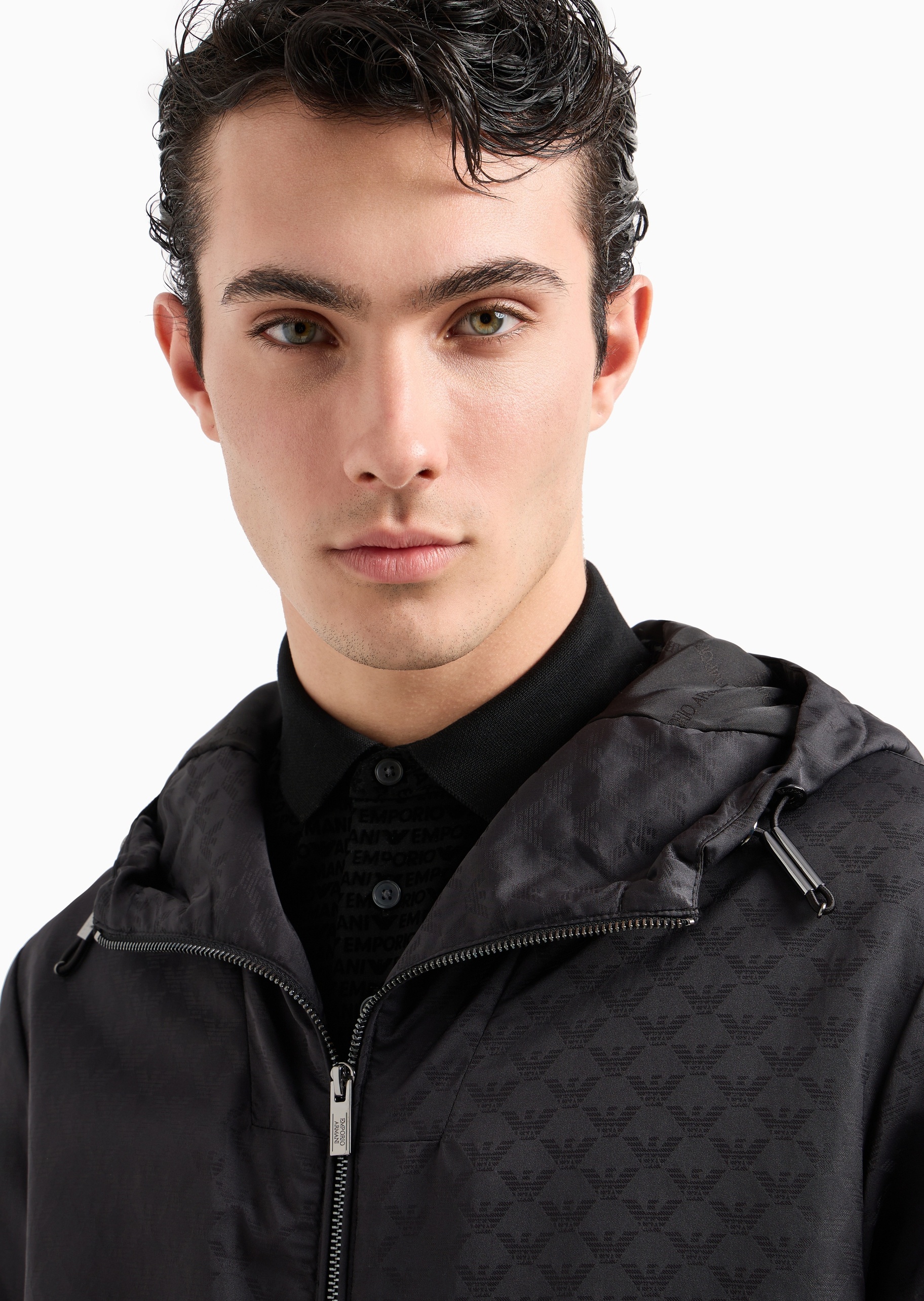 Emporio Armani 男士连帽满印休闲直身通勤棉服外套