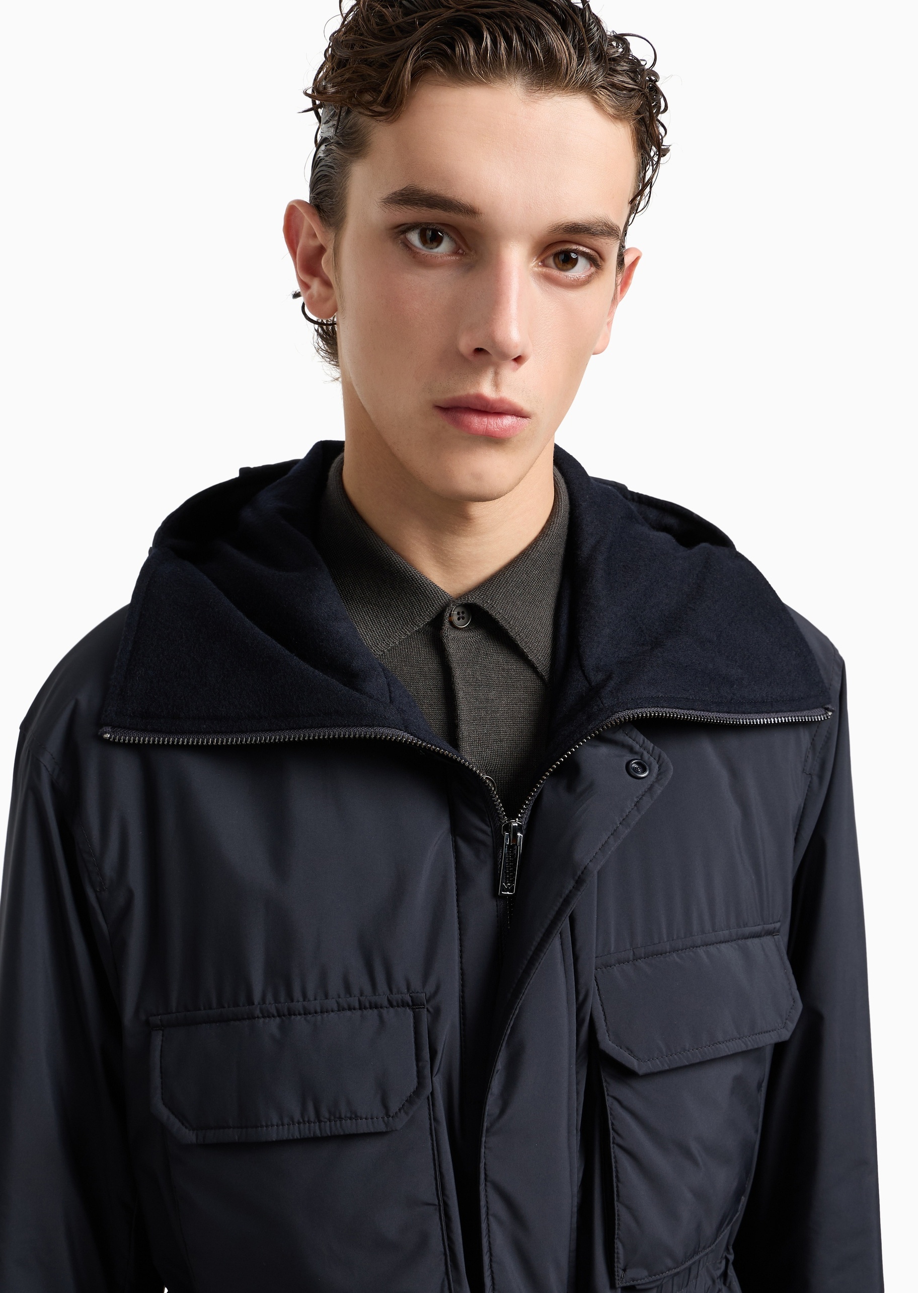 Emporio Armani 男士连帽机能户外休闲工装棉服外套