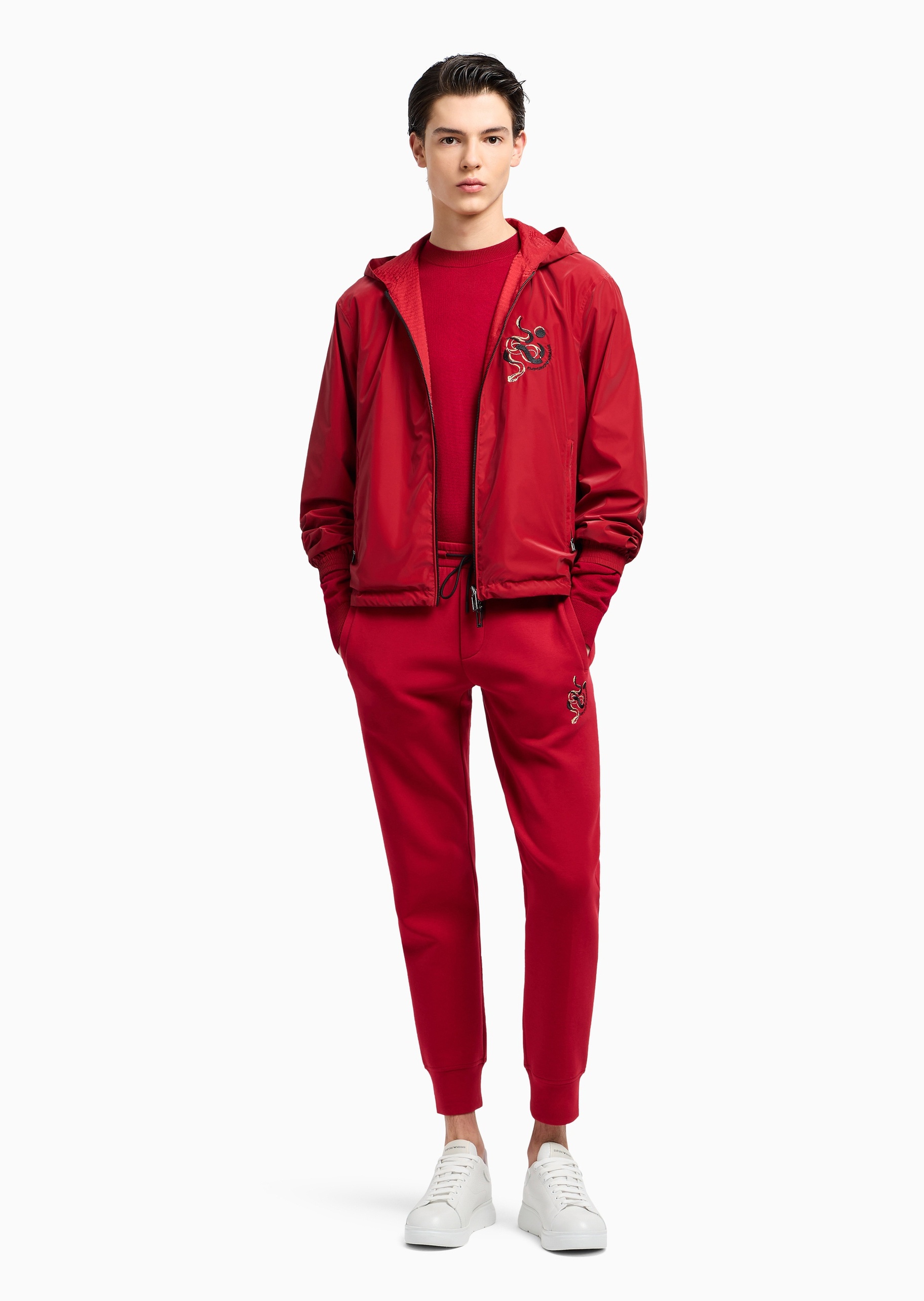 Emporio Armani 蛇年限定男士合身长袖连帽双面穿红色夹克