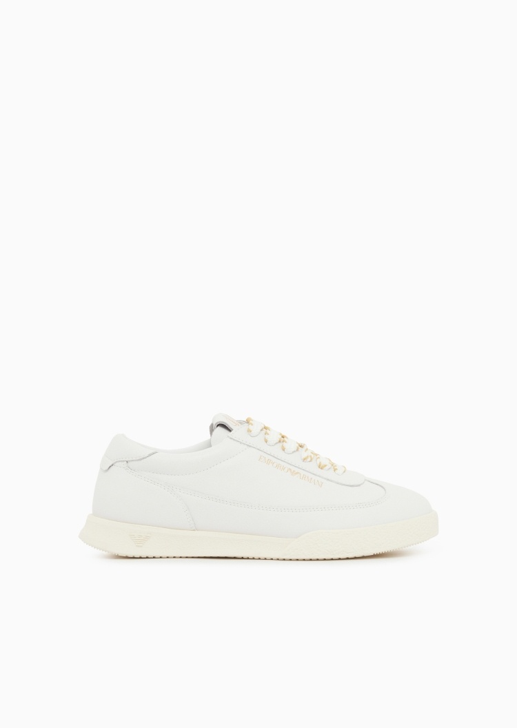 Emporio Armani 女士牛皮革系带低帮小白鞋板鞋运动休闲鞋