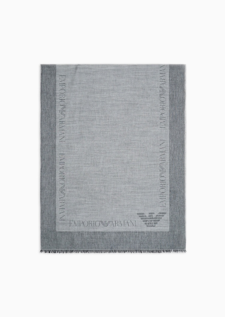 Emporio Armani 男士绵羊毛混纺撞色提花保暖围巾