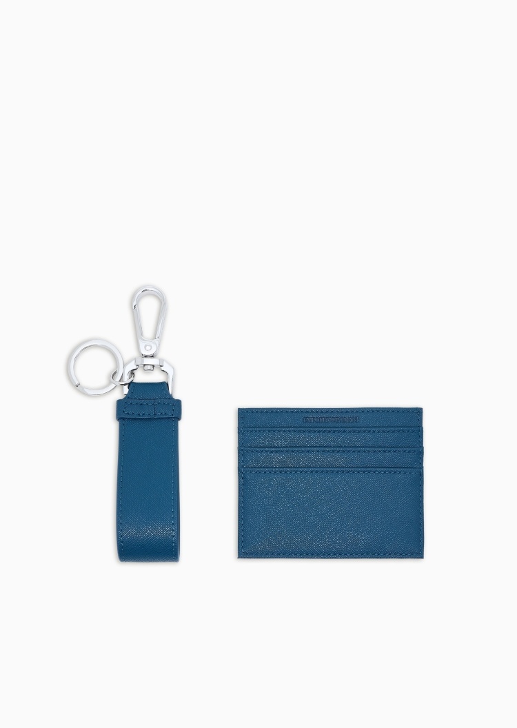 Emporio Armani 男士扁平多卡位卡夹钥匙扣小皮具套装