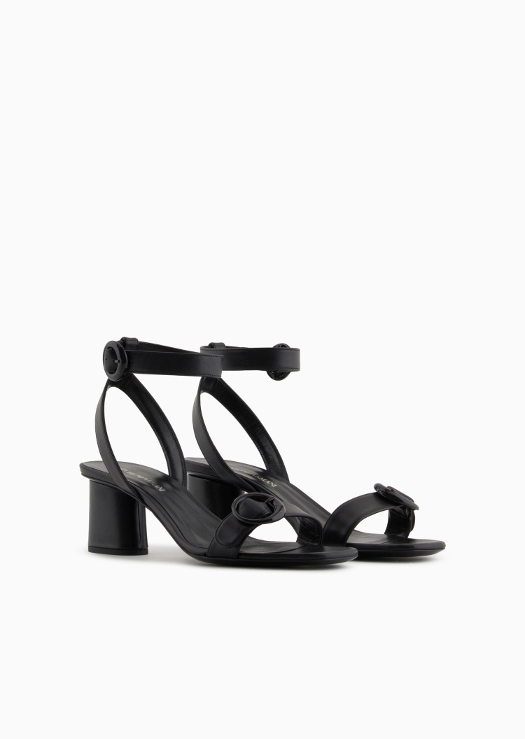 Emporio Armani 女士犊牛皮革双系带方头高跟凉鞋