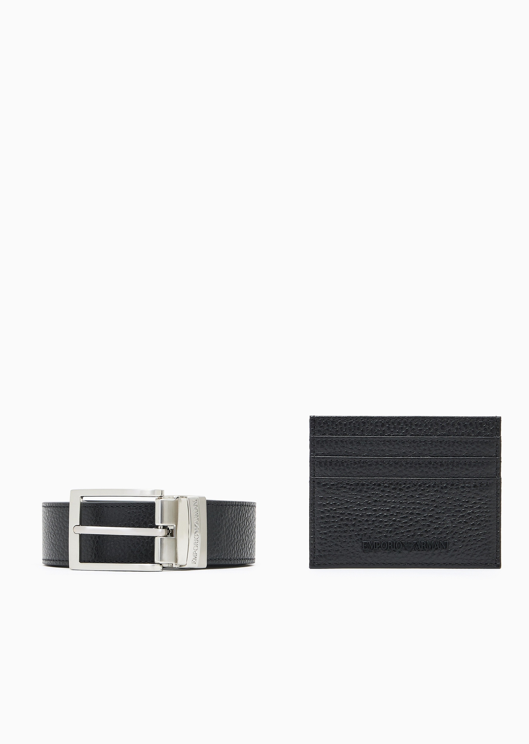 Emporio Armani 男士牛皮革针扣腰带卡夹小皮具套装
