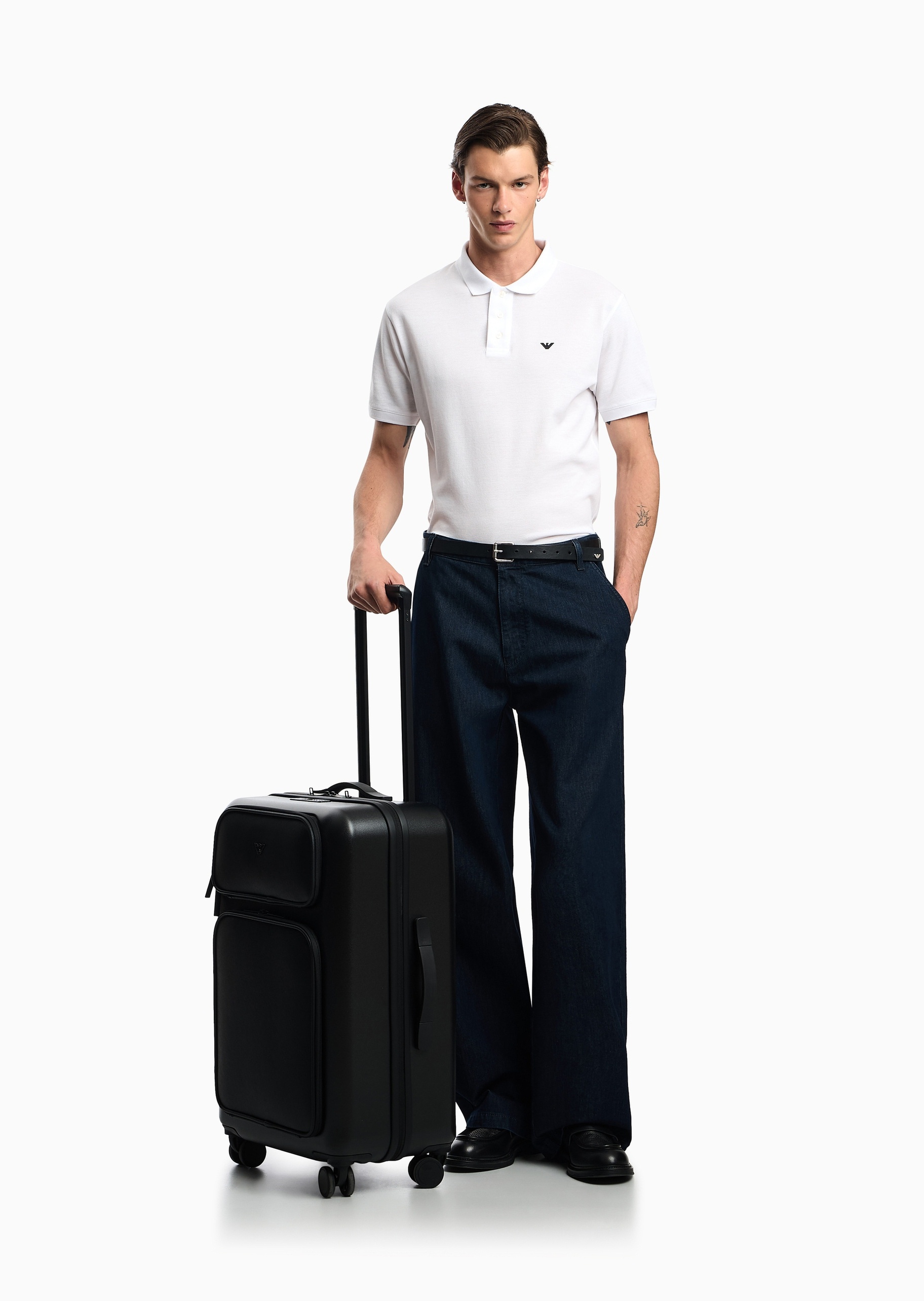 Emporio Armani 男士环绕拉链多夹层拉杆手提四滚轮旅行箱