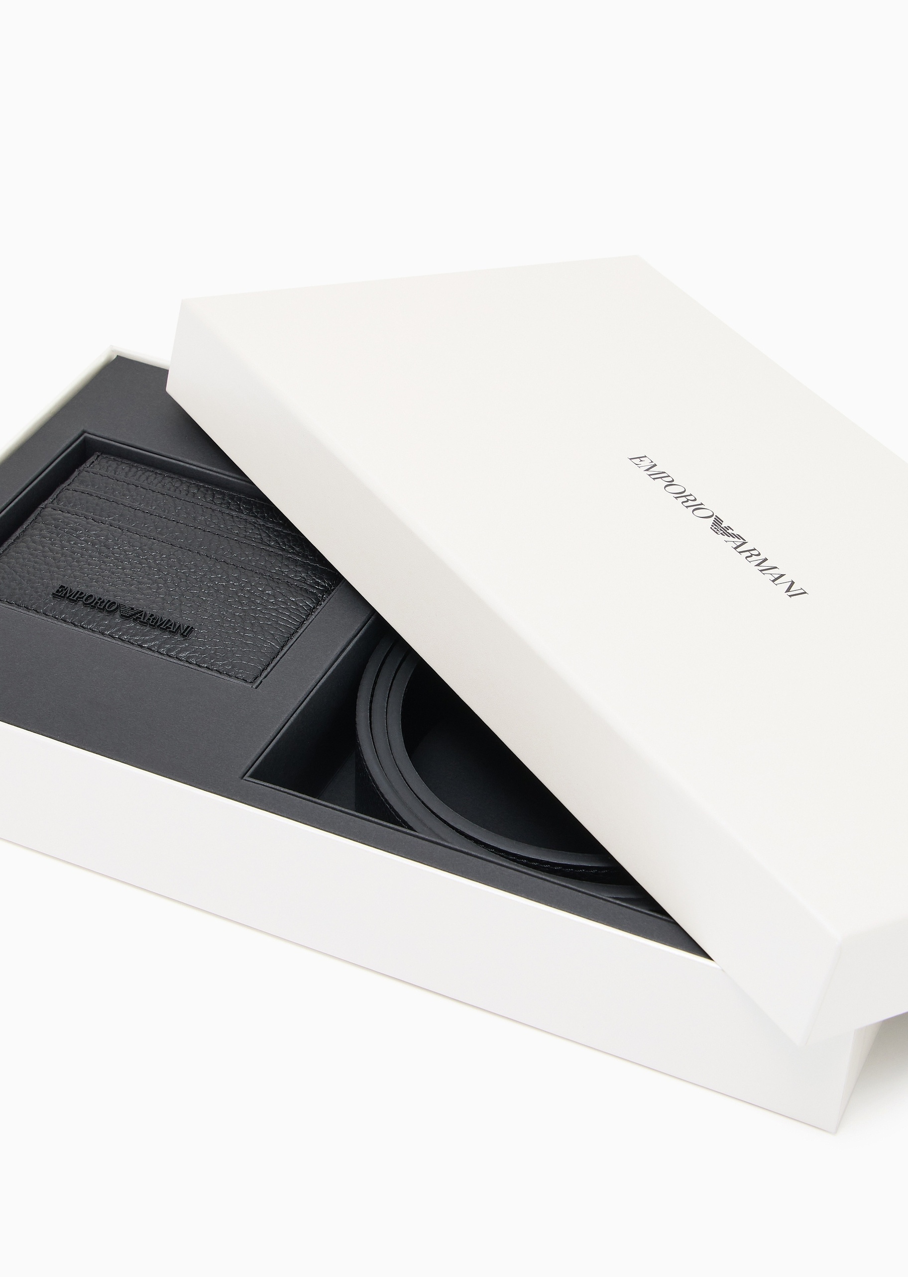 Emporio Armani 男士牛皮革针扣腰带卡夹小皮具套装