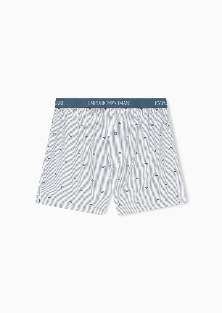 Emporio Armani 男士纯棉平角条纹鹰标刺绣时尚内裤