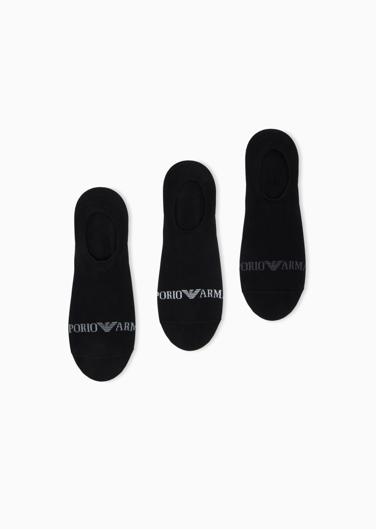 Emporio Armani 男士微弹船袜三双装提花袜子套装