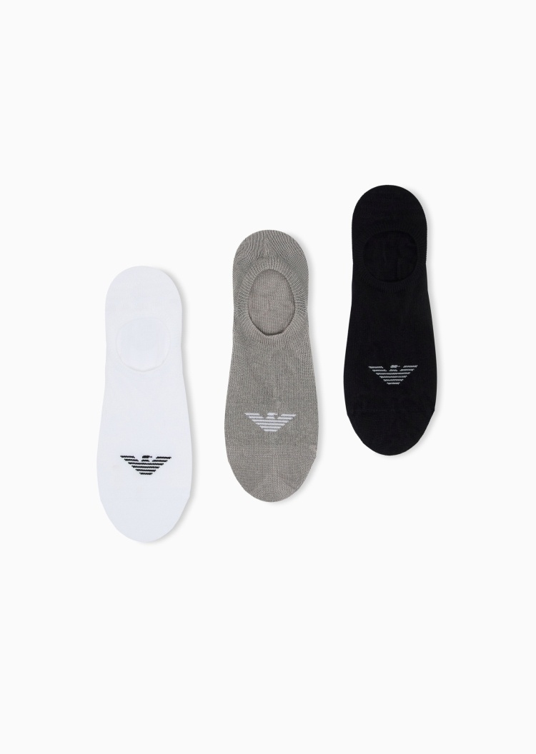 Emporio Armani 男士微弹船袜三双装提花休闲袜子套装