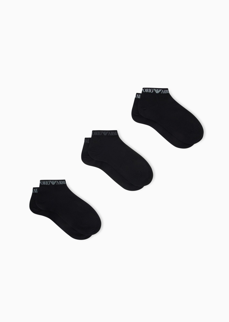 Emporio Armani 男士微弹短筒三双装提花袜子套装