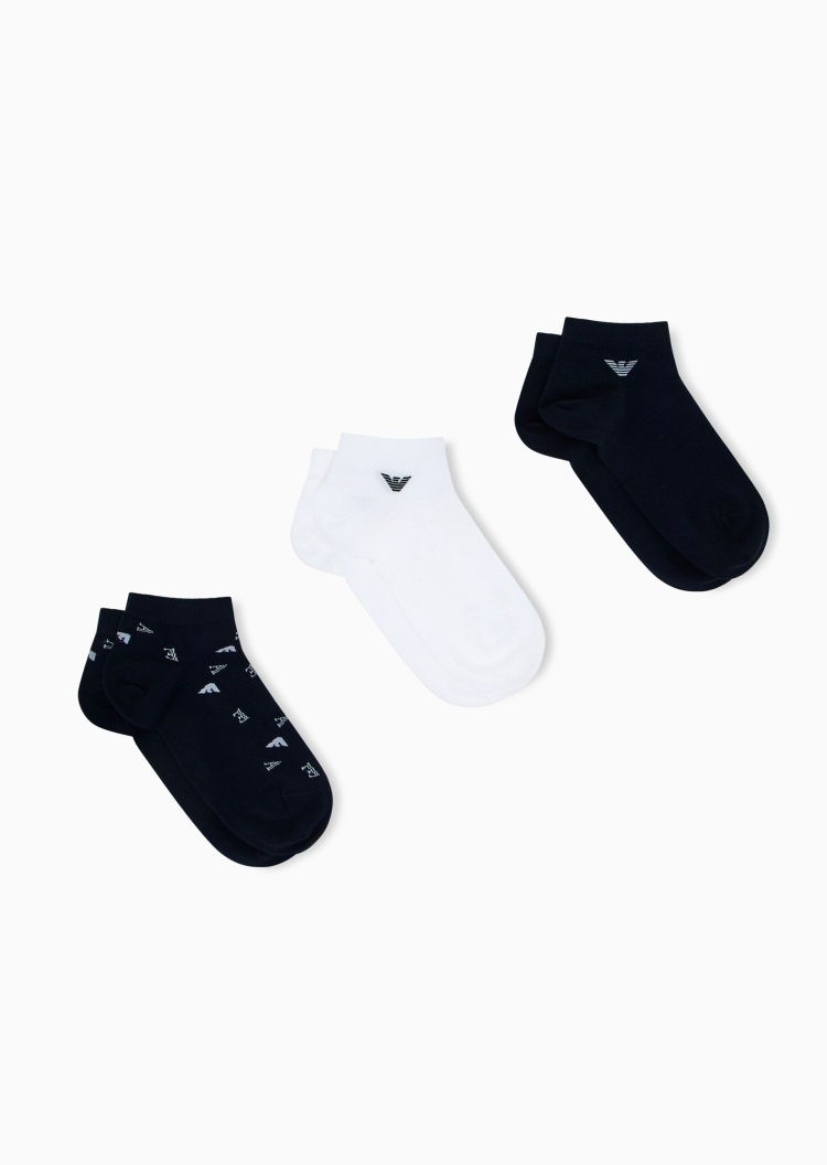 Emporio Armani 男士微弹短筒三双装鹰标提花袜子套装