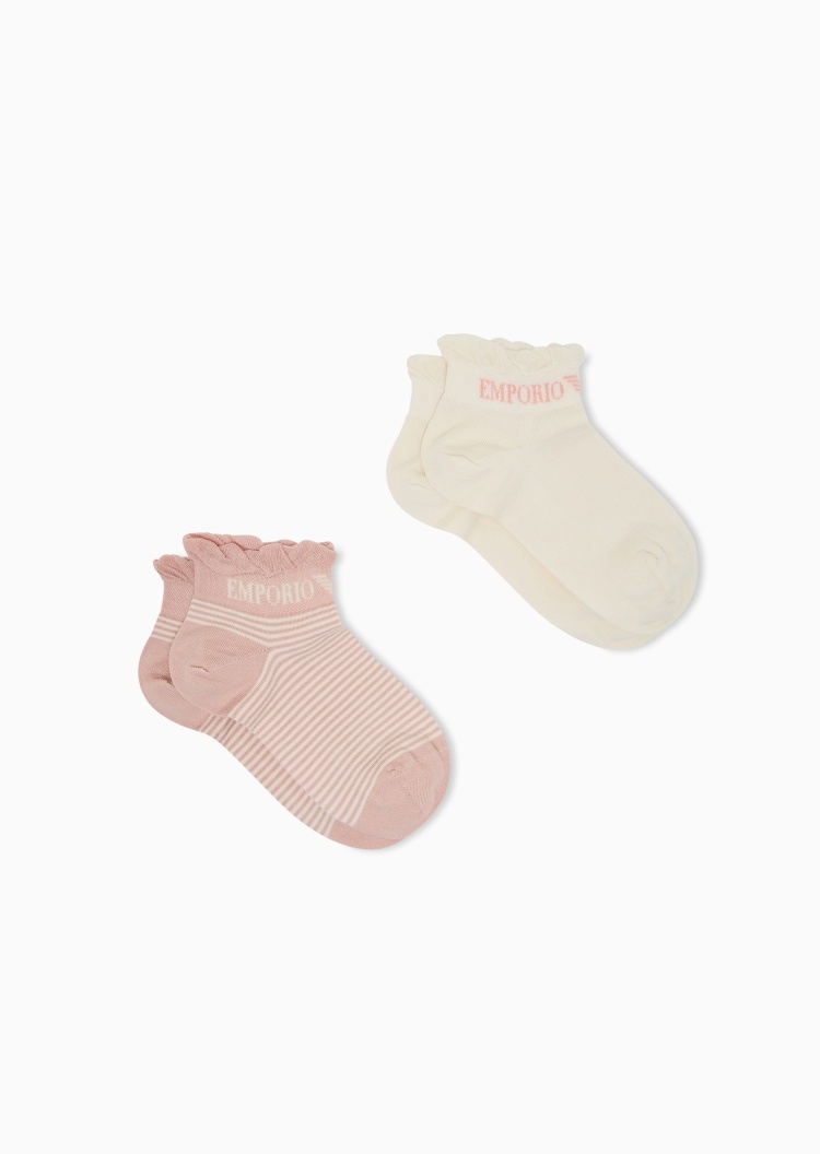 Emporio Armani 女士微弹短筒两双装条纹卷边袜子套装