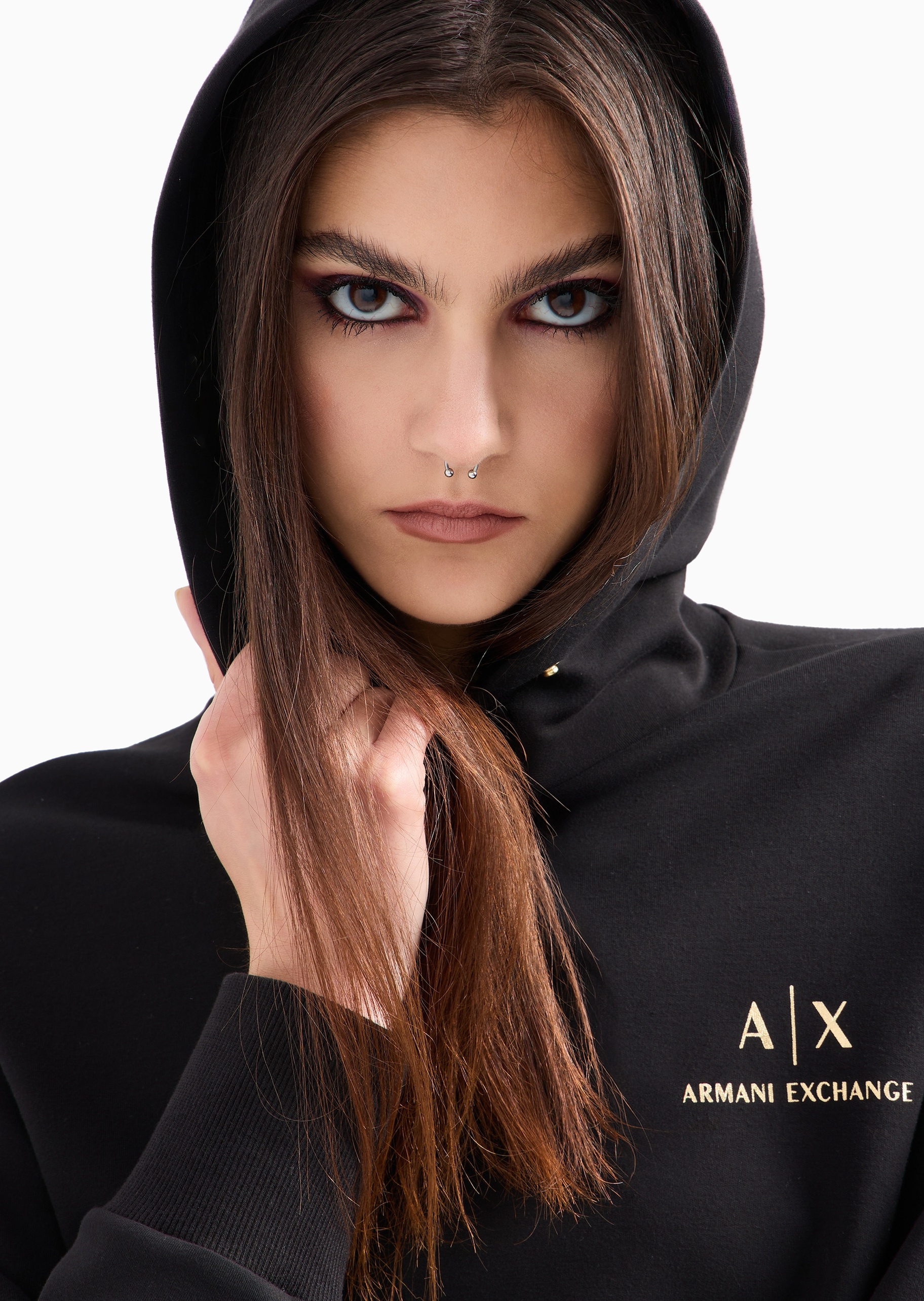 ARMANI EXCHANGE 女士弹力合身连帽套头休闲都市卫衣