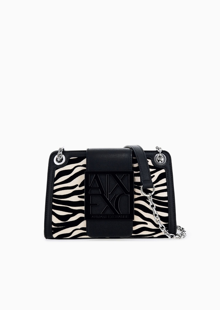 ARMANI EXCHANGE 女士翻盖梯形斑马纹单肩斜挎迷你包