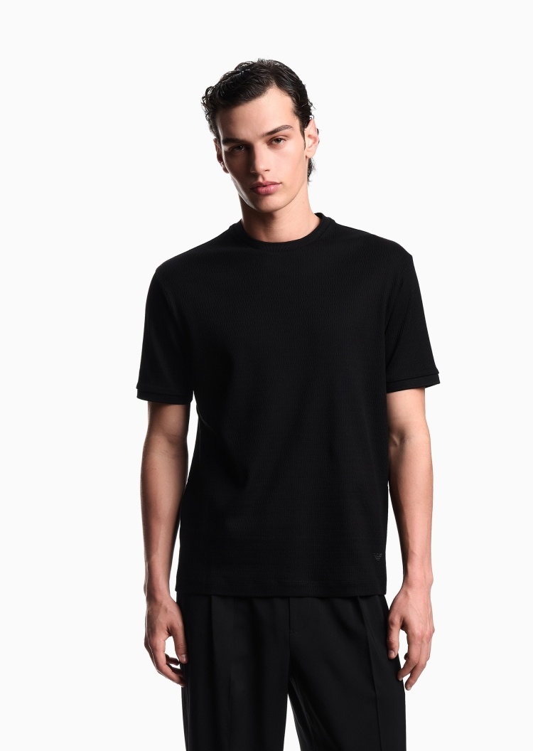 Emporio Armani 男士全棉合身短袖圆领重磅通体提花T恤衫